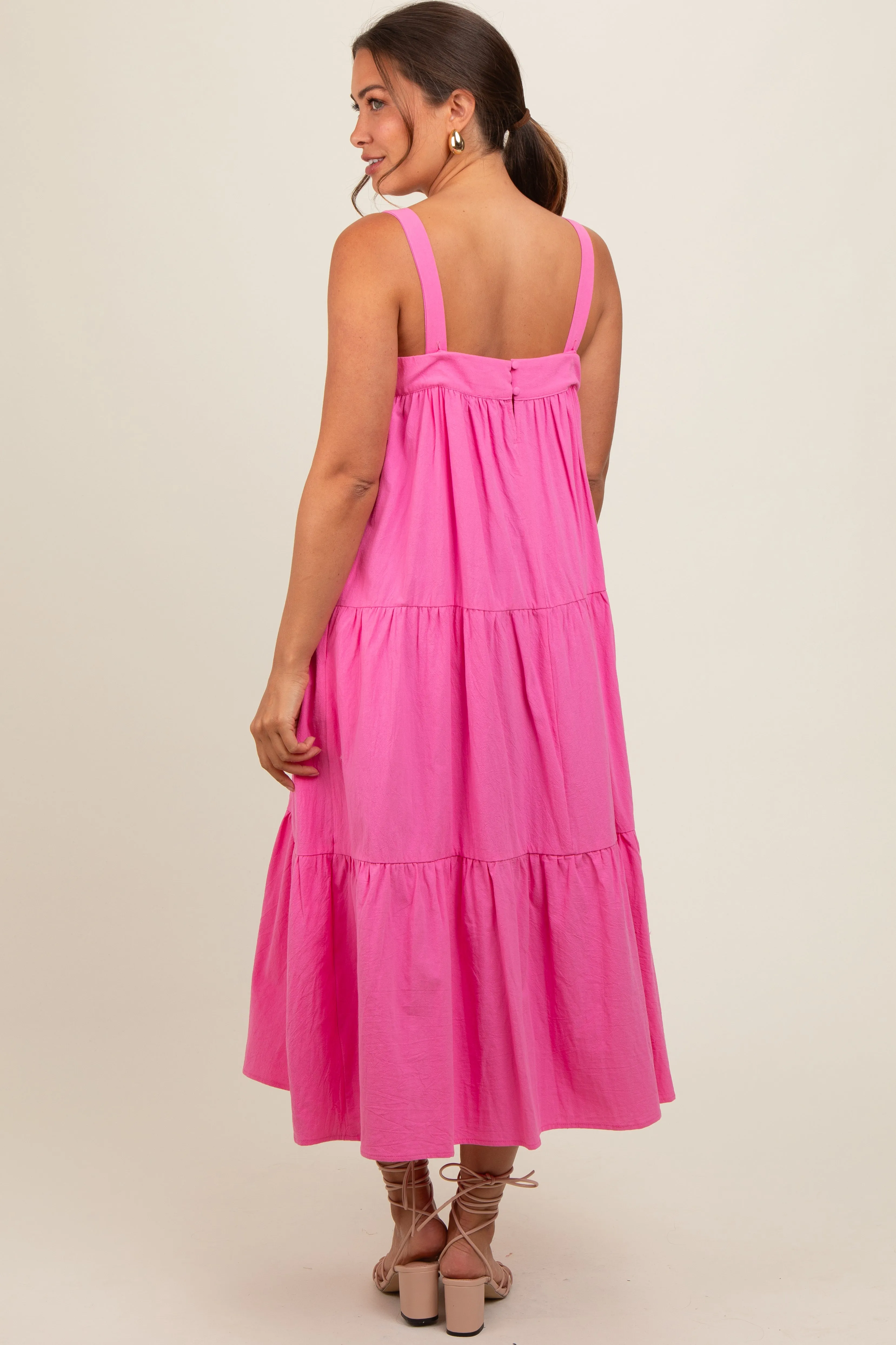 Pink Tiered Maternity Midi Dress sold by Pinkblush product image thumbnail 2