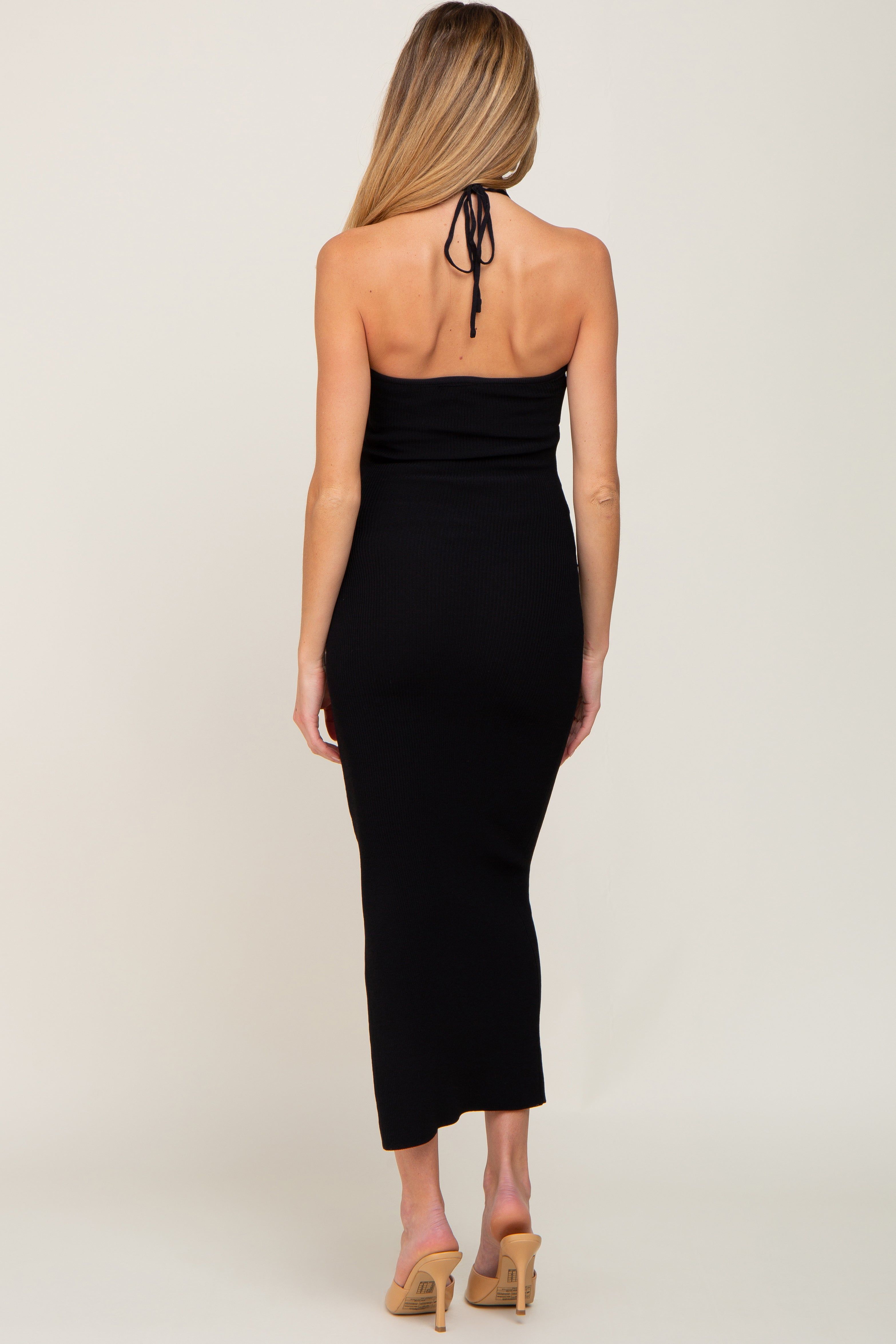 Black Front Twist Halter Maternity Maxi Dress sold by Pinkblush product image thumbnail 3