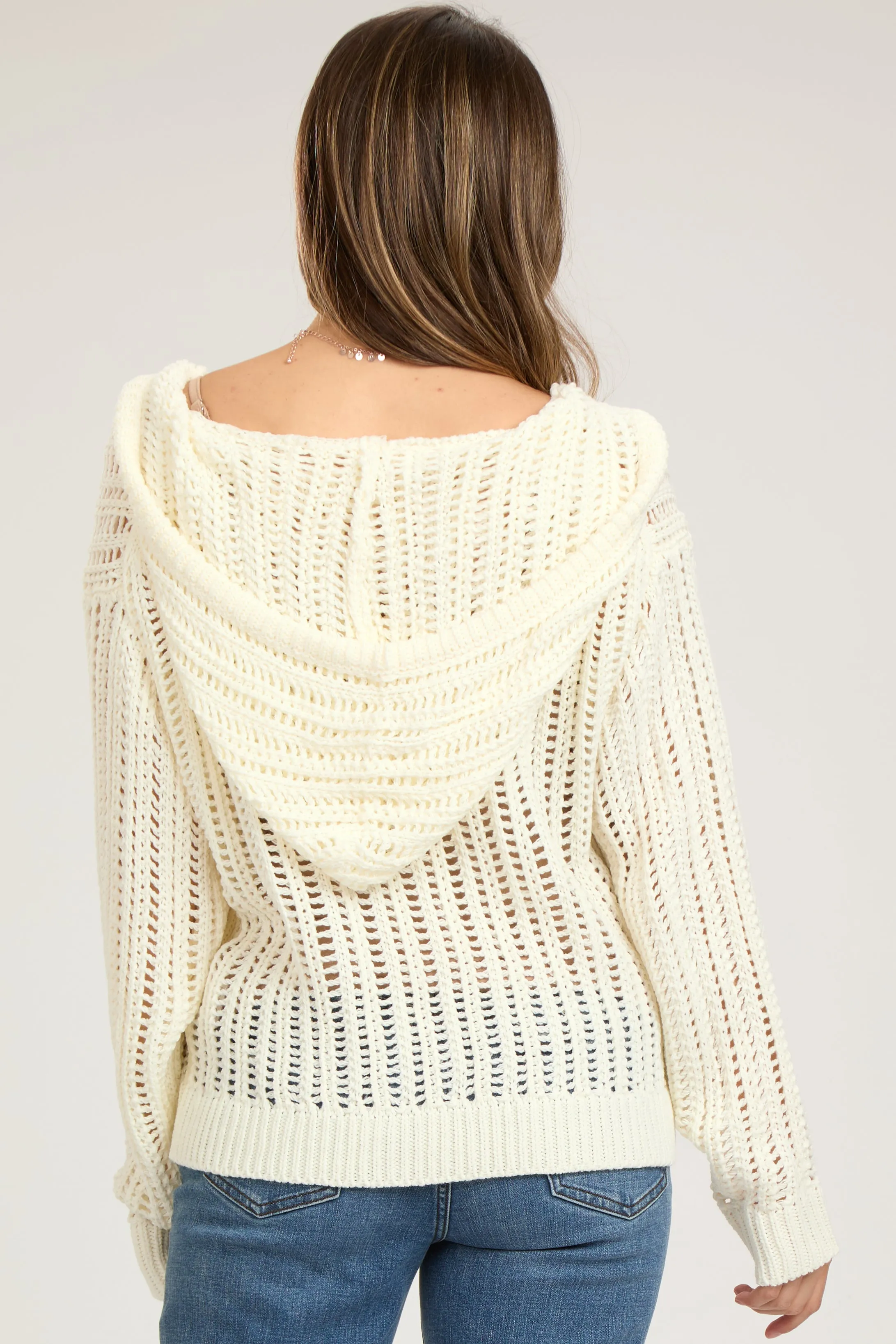Cream Open Knit Maternity Hooded Sweater sold by Pinkblush product image thumbnail 3