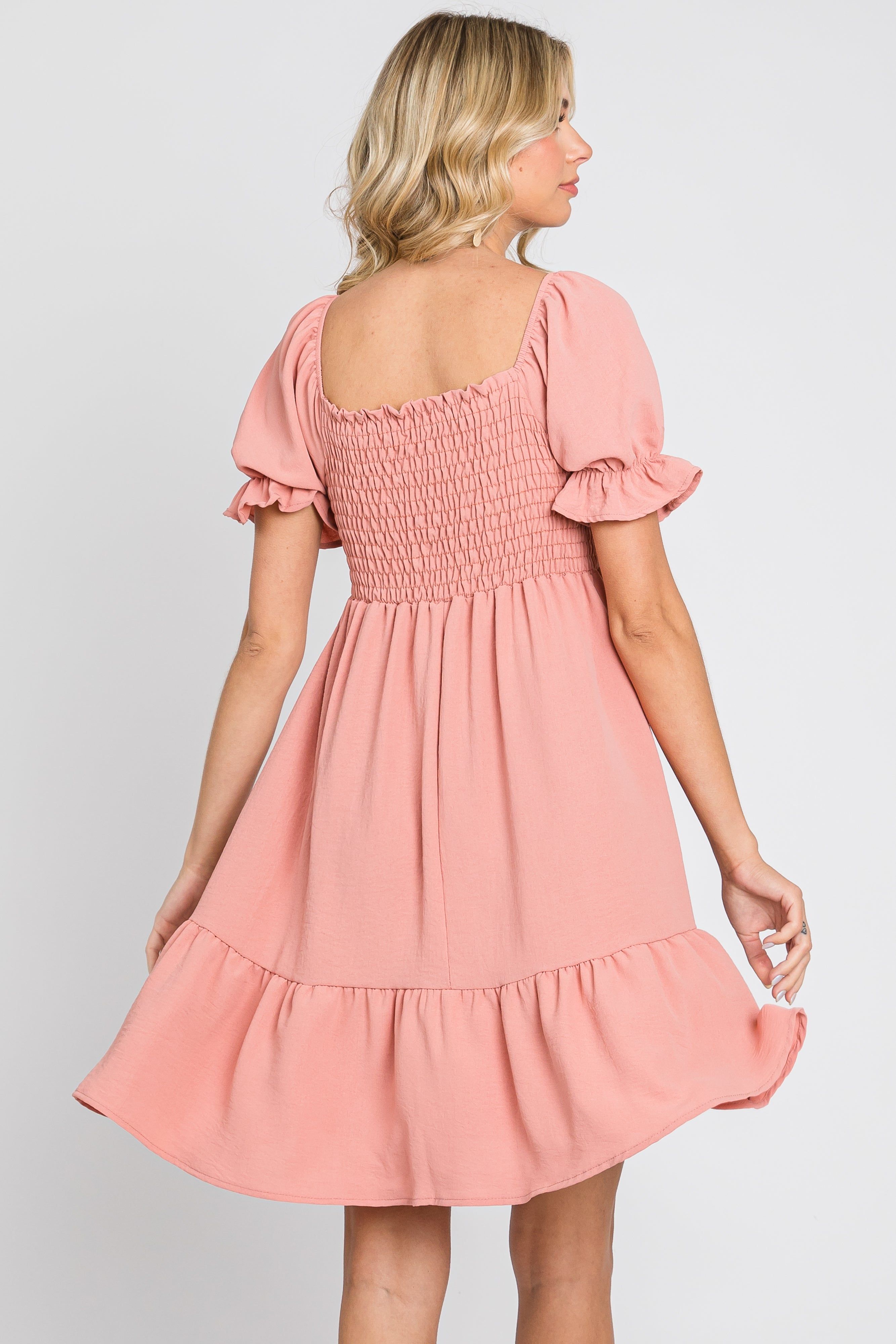 Coral Smocked Ruffle Trim Dress sold by Pinkblush product image thumbnail 4