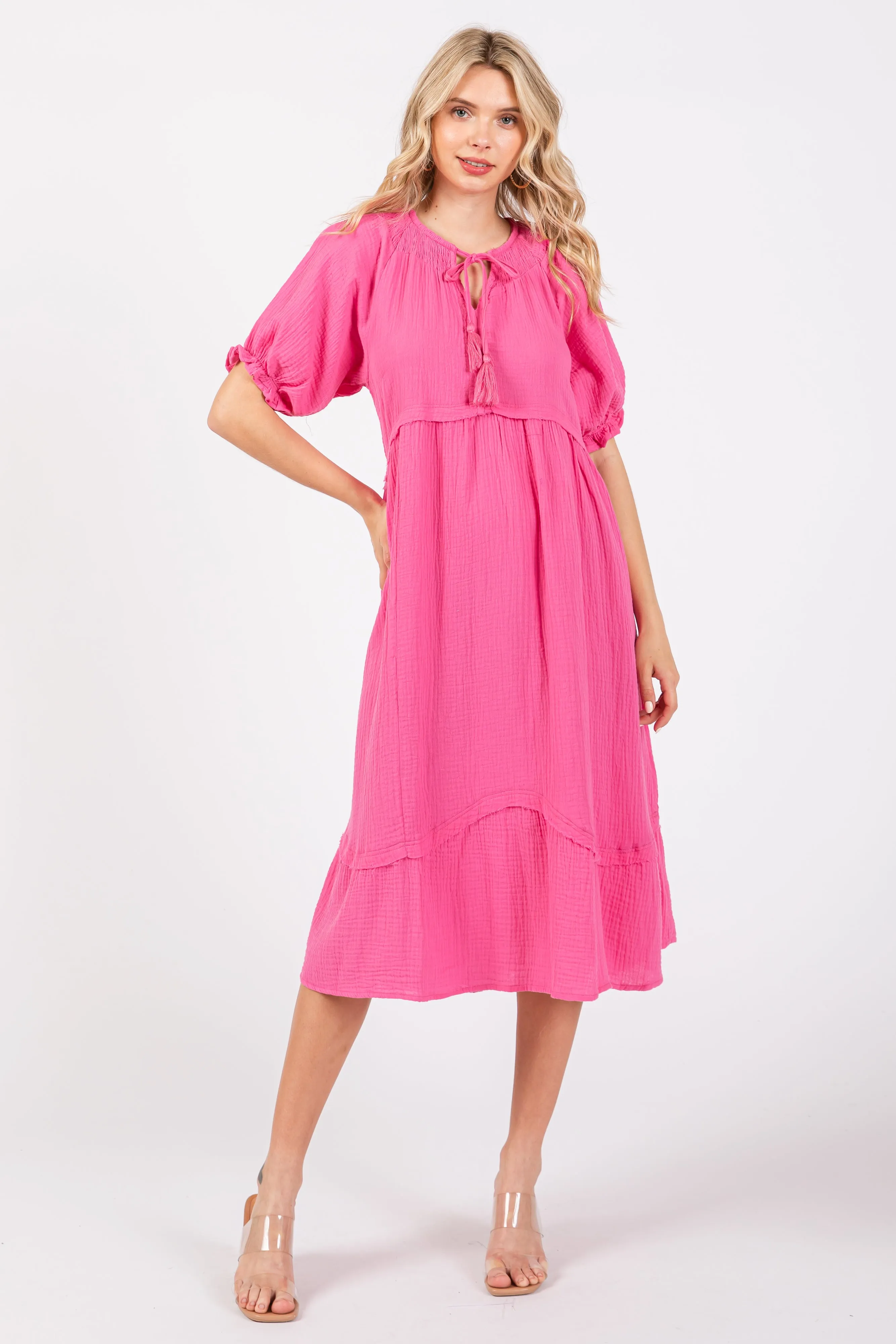 Pink Tassel Tie Maternity Midi Dress sold by Pinkblush product image thumbnail 5