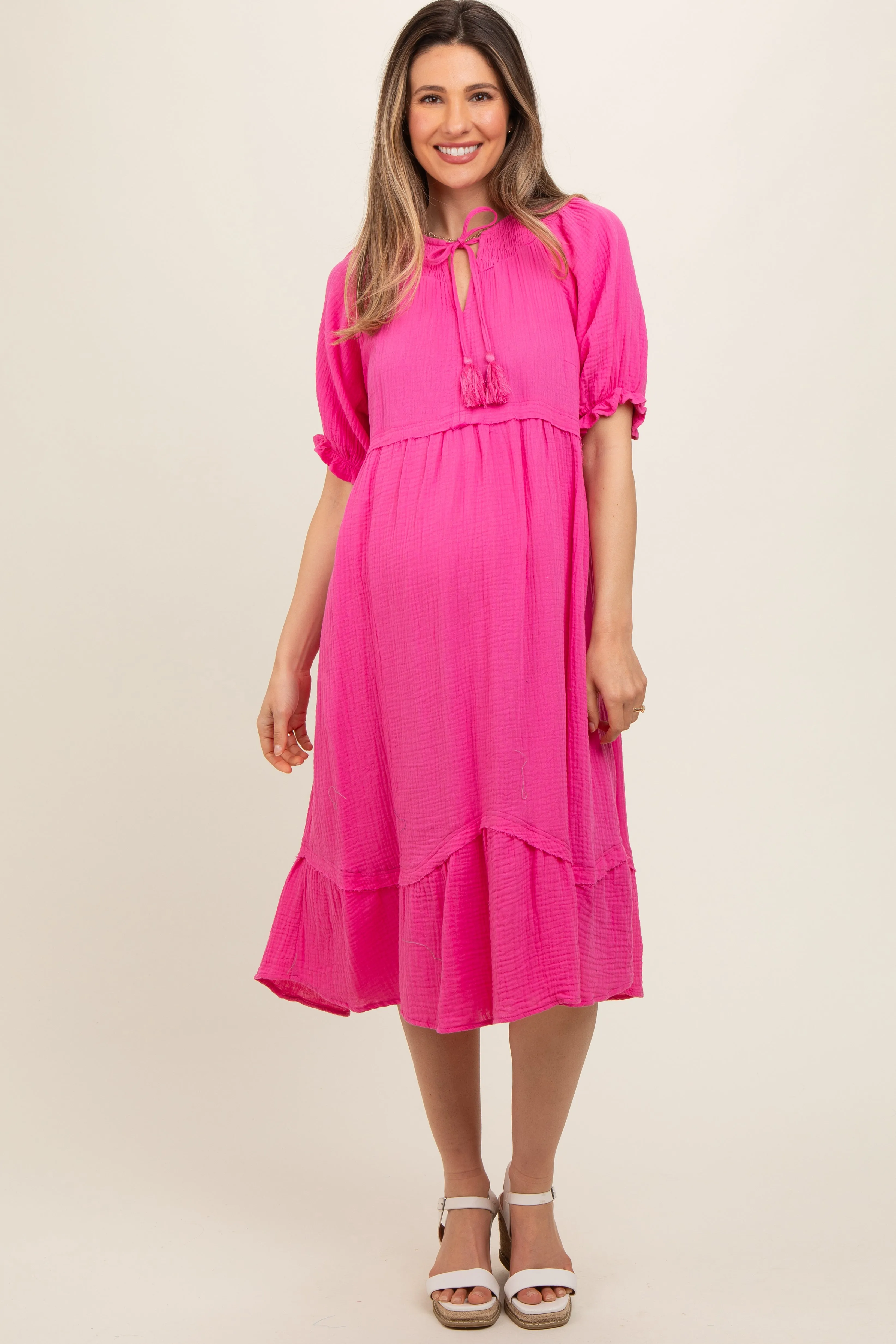 Pink Tassel Tie Maternity Midi Dress sold by Pinkblush product image thumbnail 2