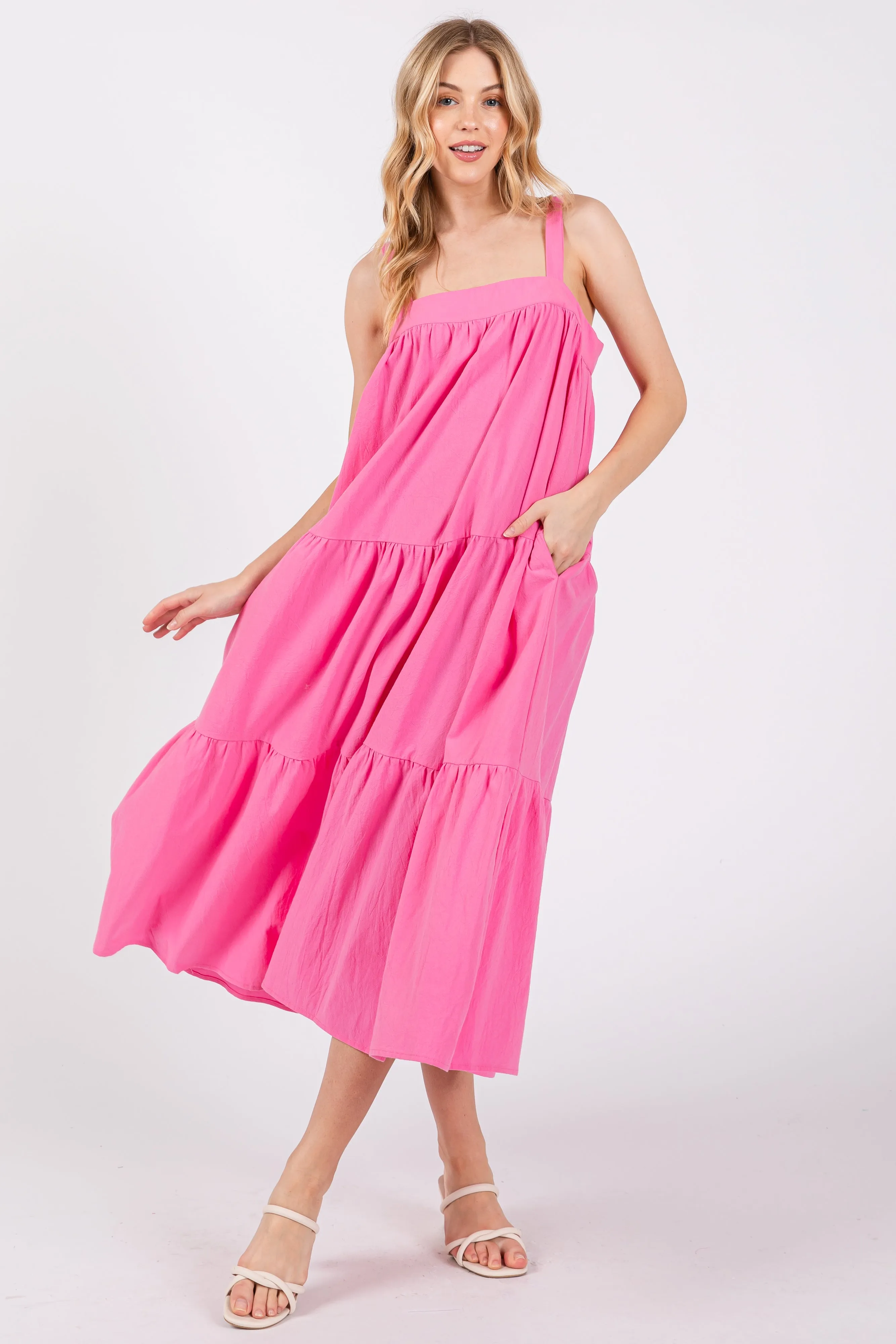 Pink Tiered Maternity Midi Dress sold by Pinkblush product image thumbnail 3