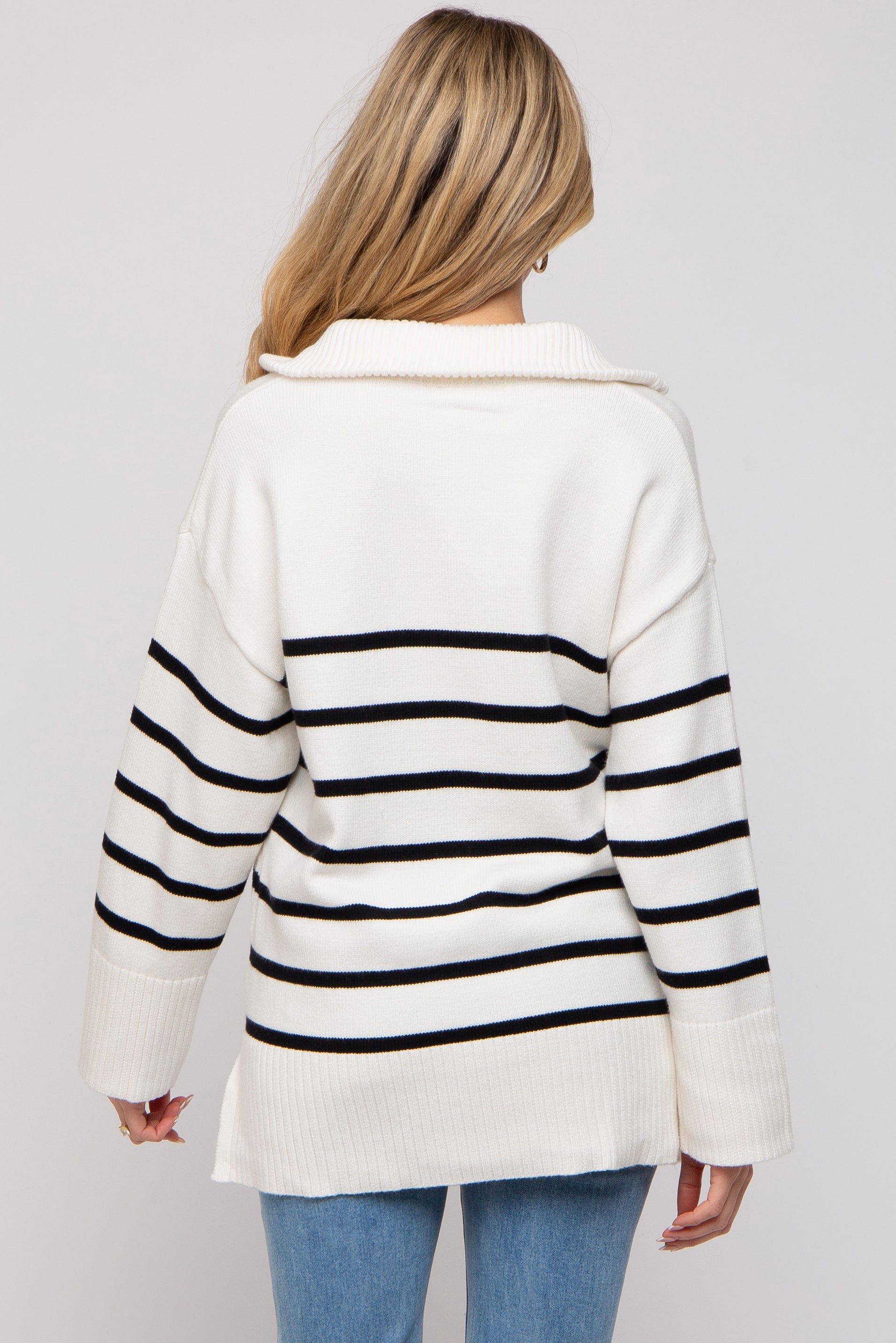 Black Striped Half Zip Maternity Knit Pullover sold by Pinkblush product image thumbnail 3