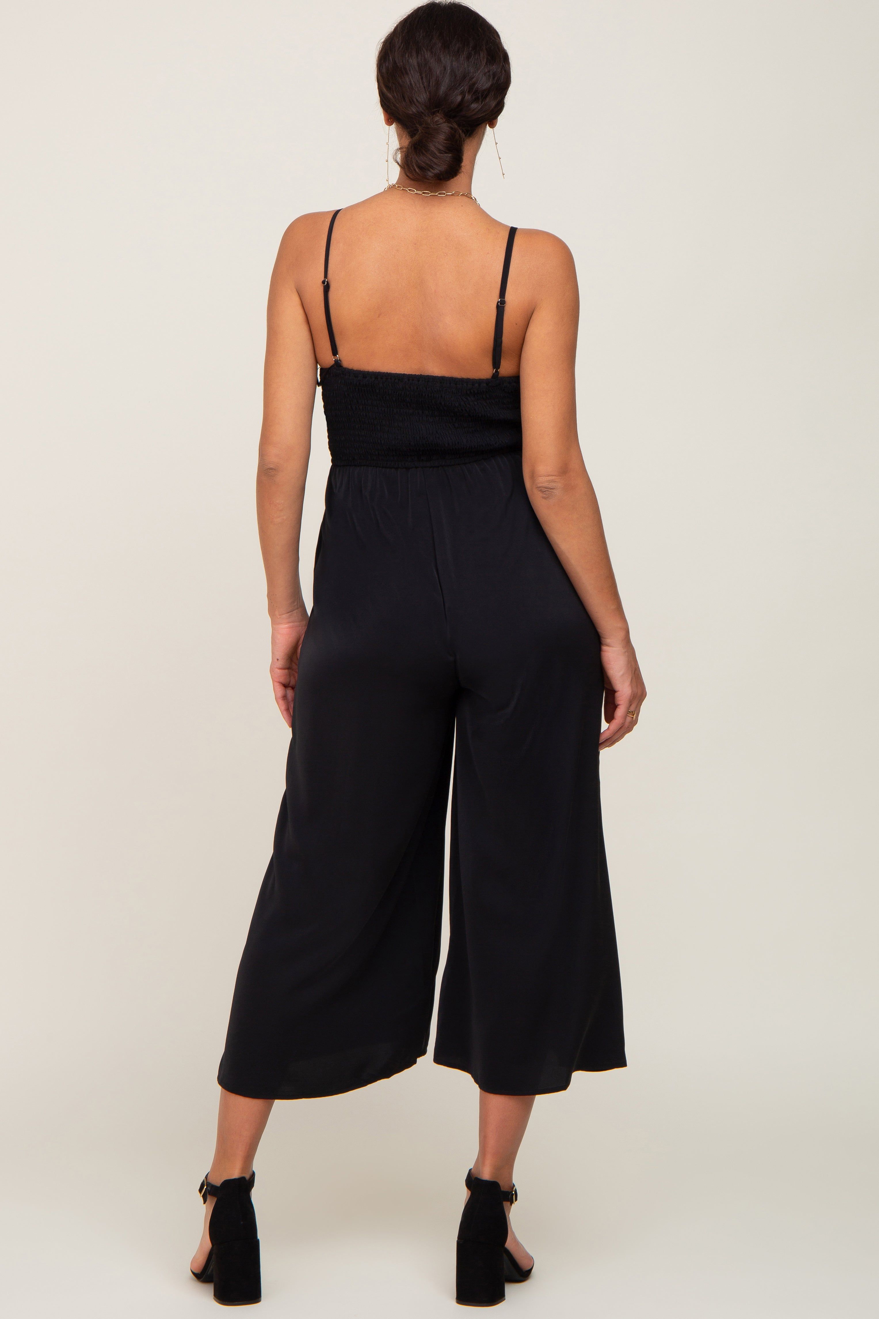 Black Sleeveless Ruched Drawstring Maternity Jumpsuit sold by Pinkblush product image thumbnail 3