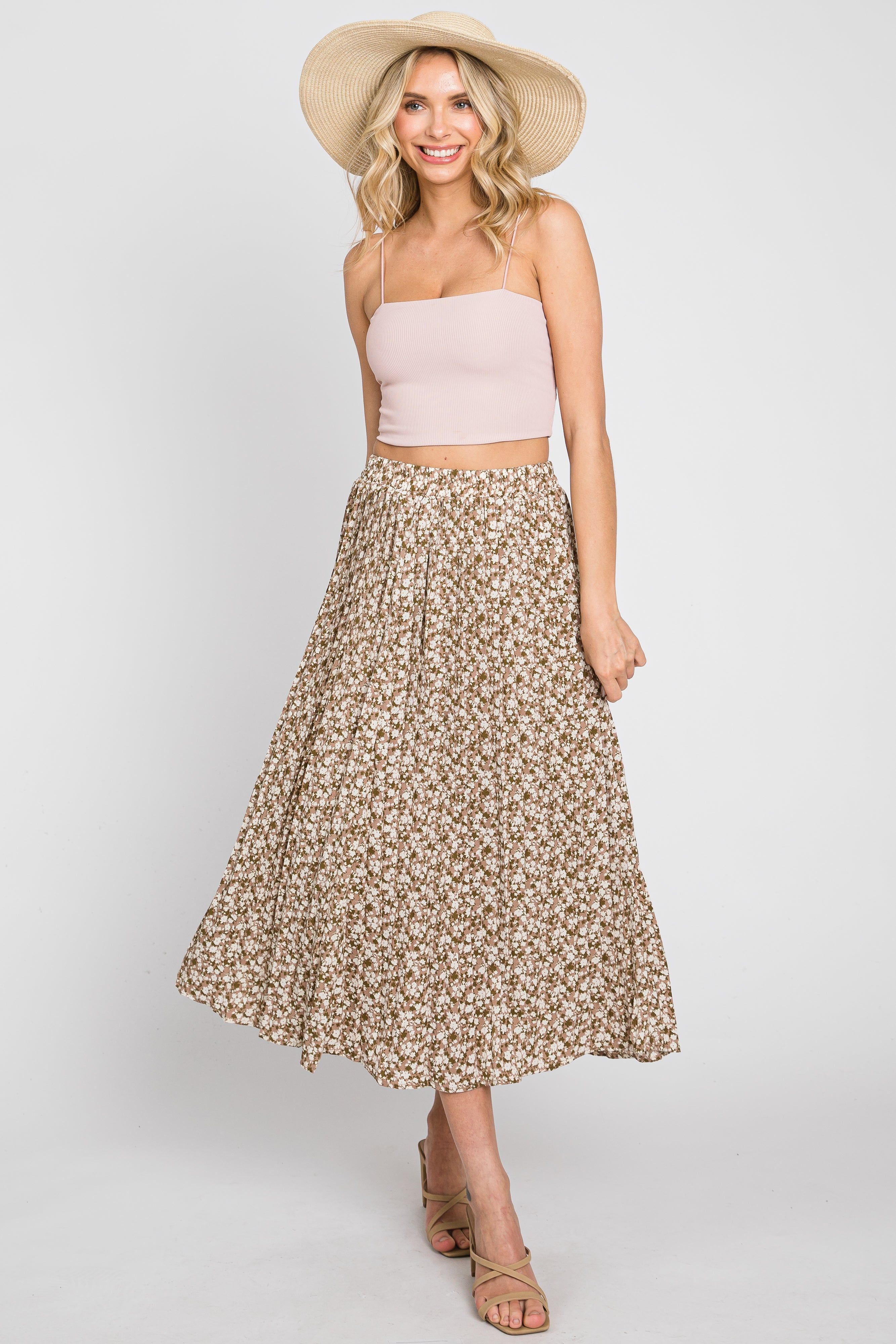 Mauve Floral Pleated Midi Skirt sold by Pinkblush product image thumbnail 4