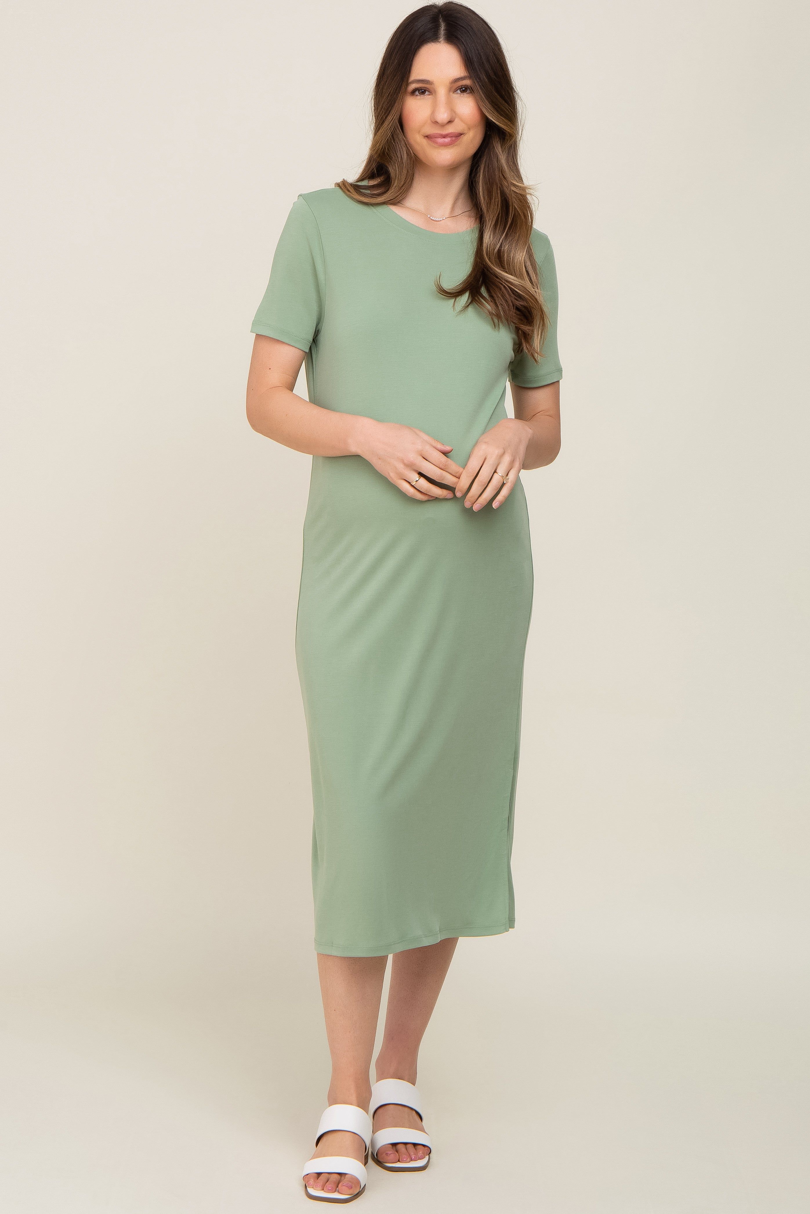 Green Midi T-Shirt Maternity Dress sold by Pinkblush
