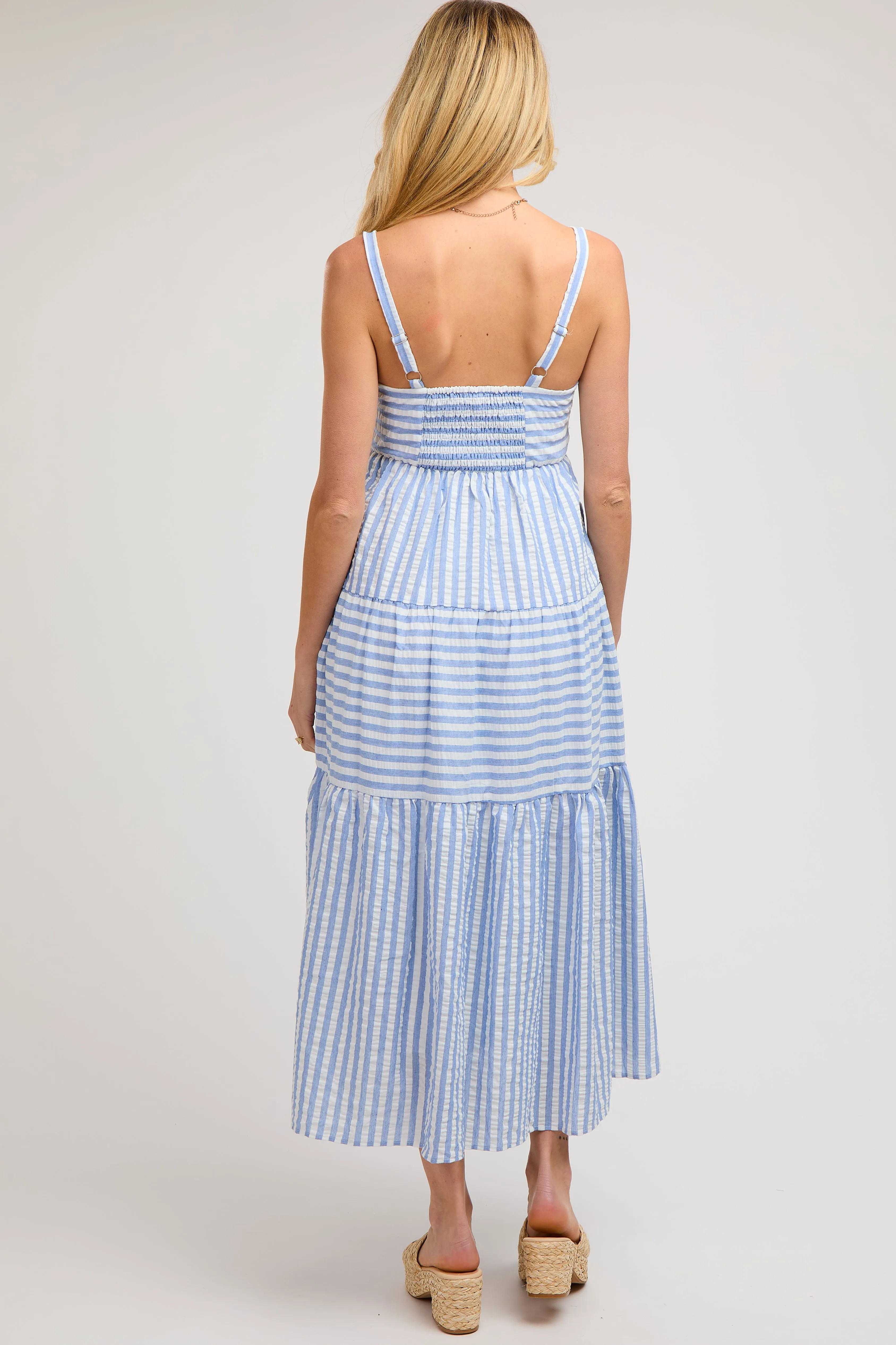 Blue Striped Sleeveless Tiered Maternity Maxi Dress sold by Pinkblush product image thumbnail 5