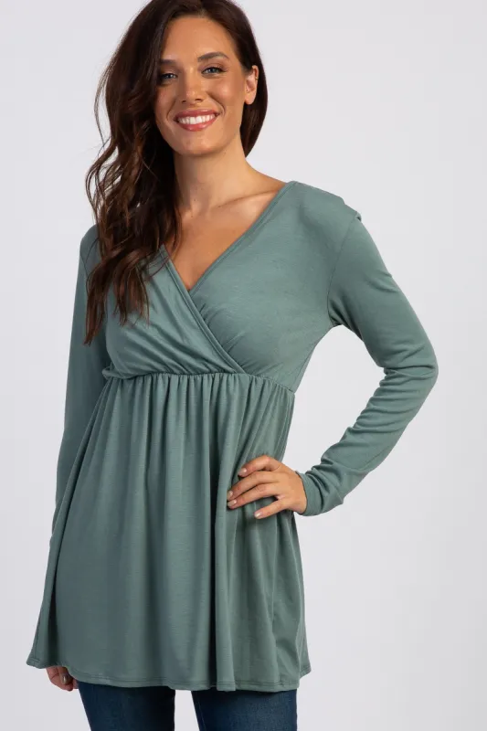 PinkBlush Olive Green Long Sleeve Wrap Front Nursing Top sold by Pinkblush