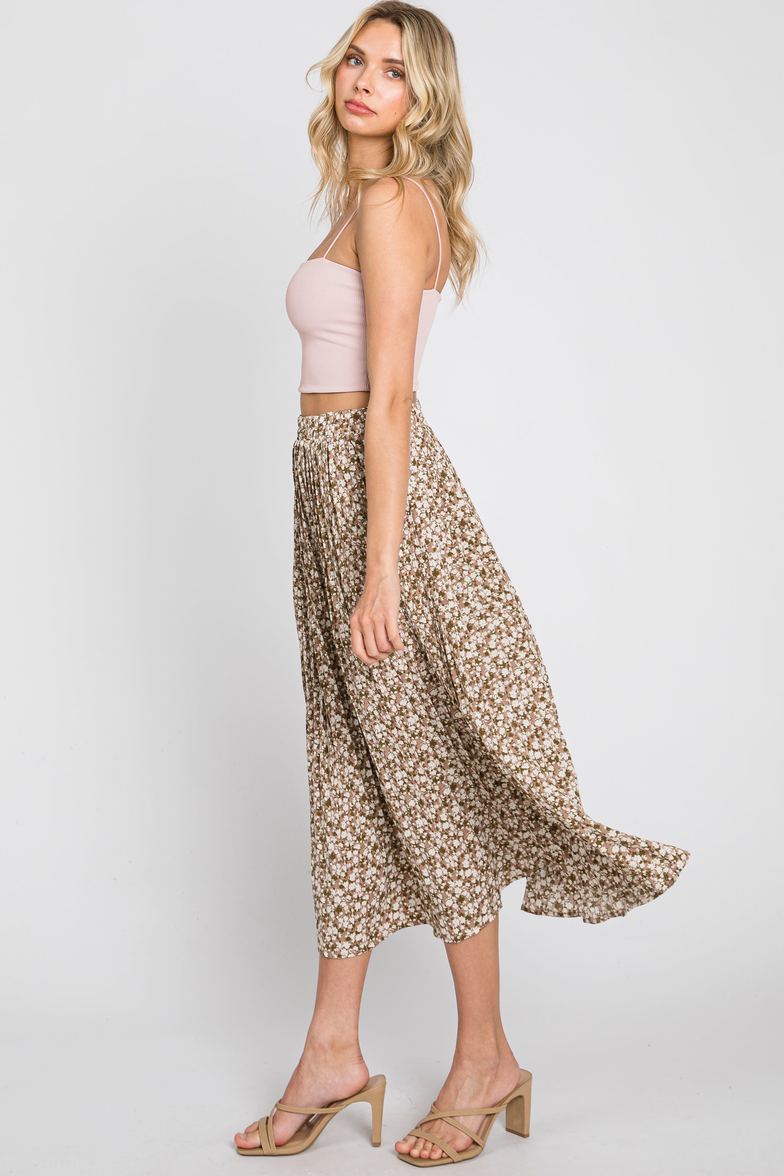 Mauve Floral Pleated Midi Skirt sold by Pinkblush product image thumbnail 2