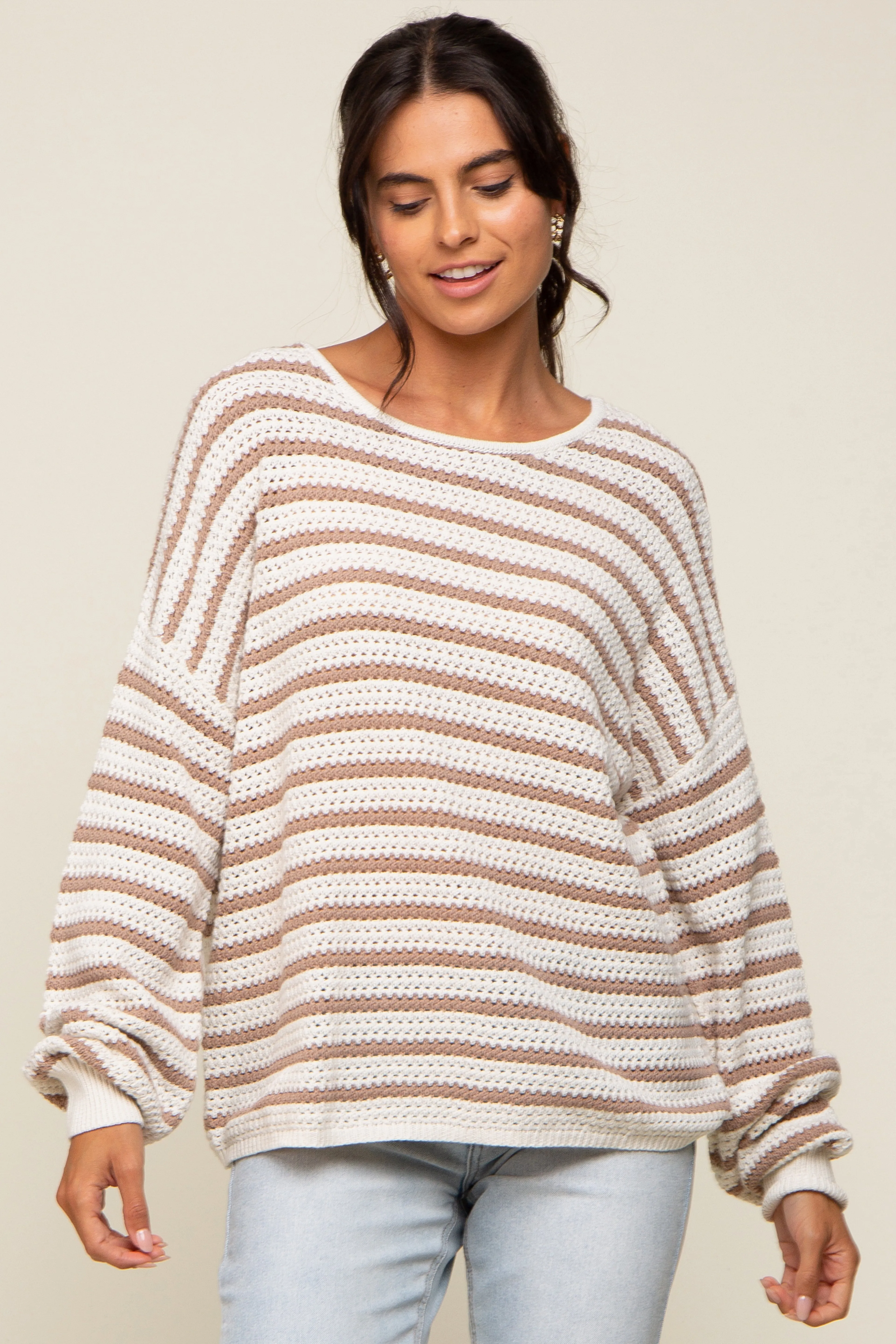 Taupe Striped Maternity Sweater sold by Pinkblush product image thumbnail 5