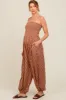 Mocha Damask Smocked Balloon Leg Maternity Jumpsuit sold by Pinkblush