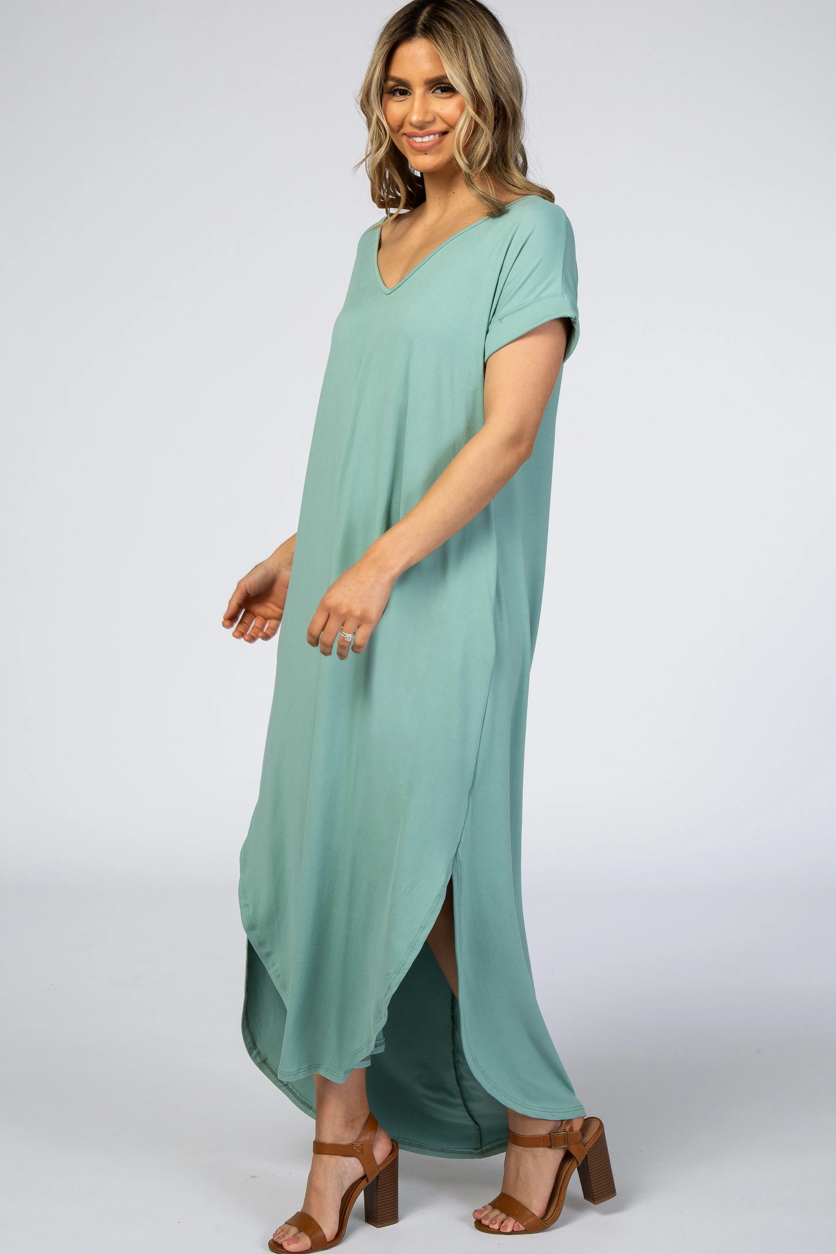 Light Olive Side Slit Maxi Dress sold by Pinkblush product image thumbnail 2