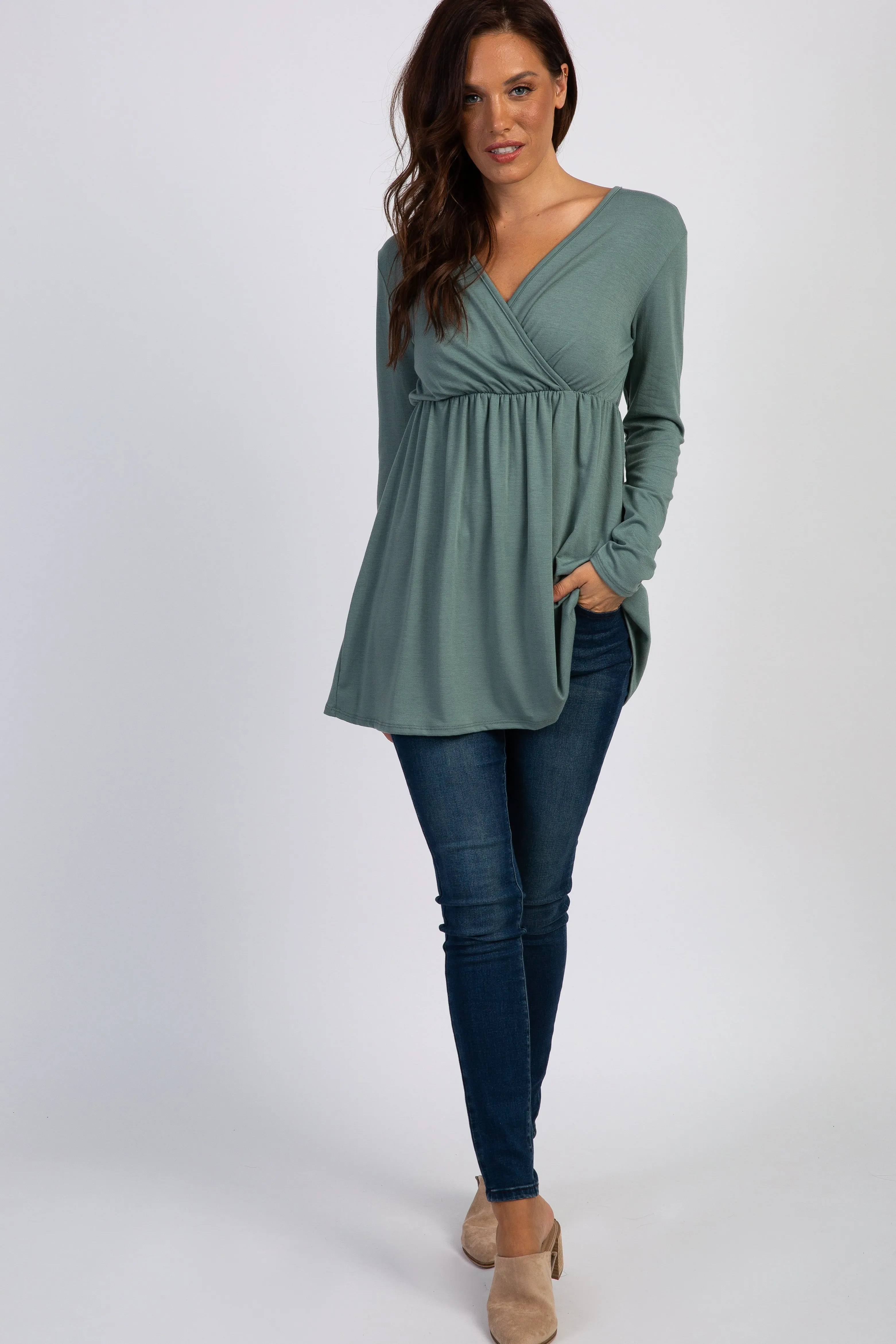 PinkBlush Olive Green Long Sleeve Wrap Front Nursing Top sold by Pinkblush product image thumbnail 5