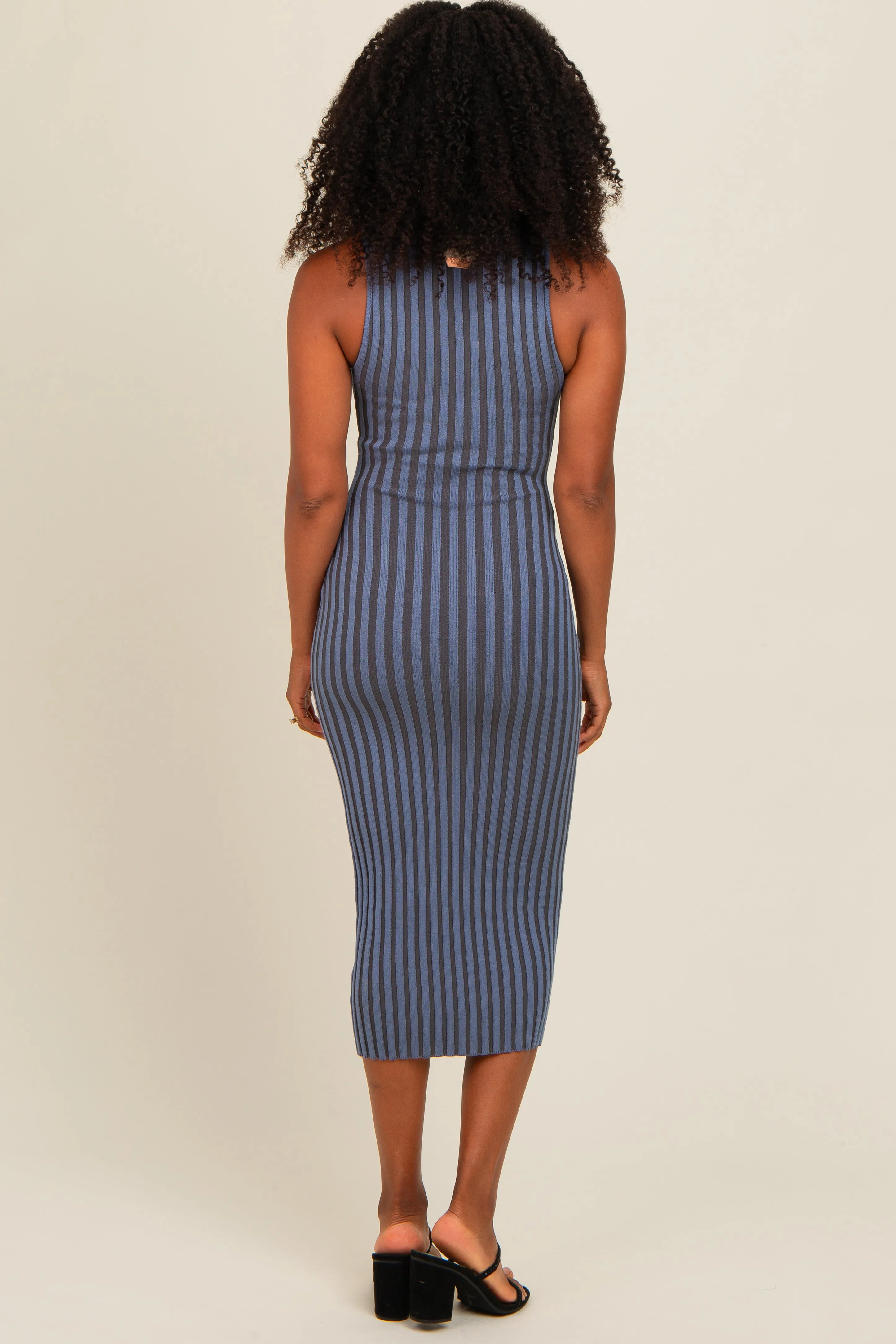Blue Ribbed Knit Mock Neck Fitted Dress sold by Pinkblush product image thumbnail 4