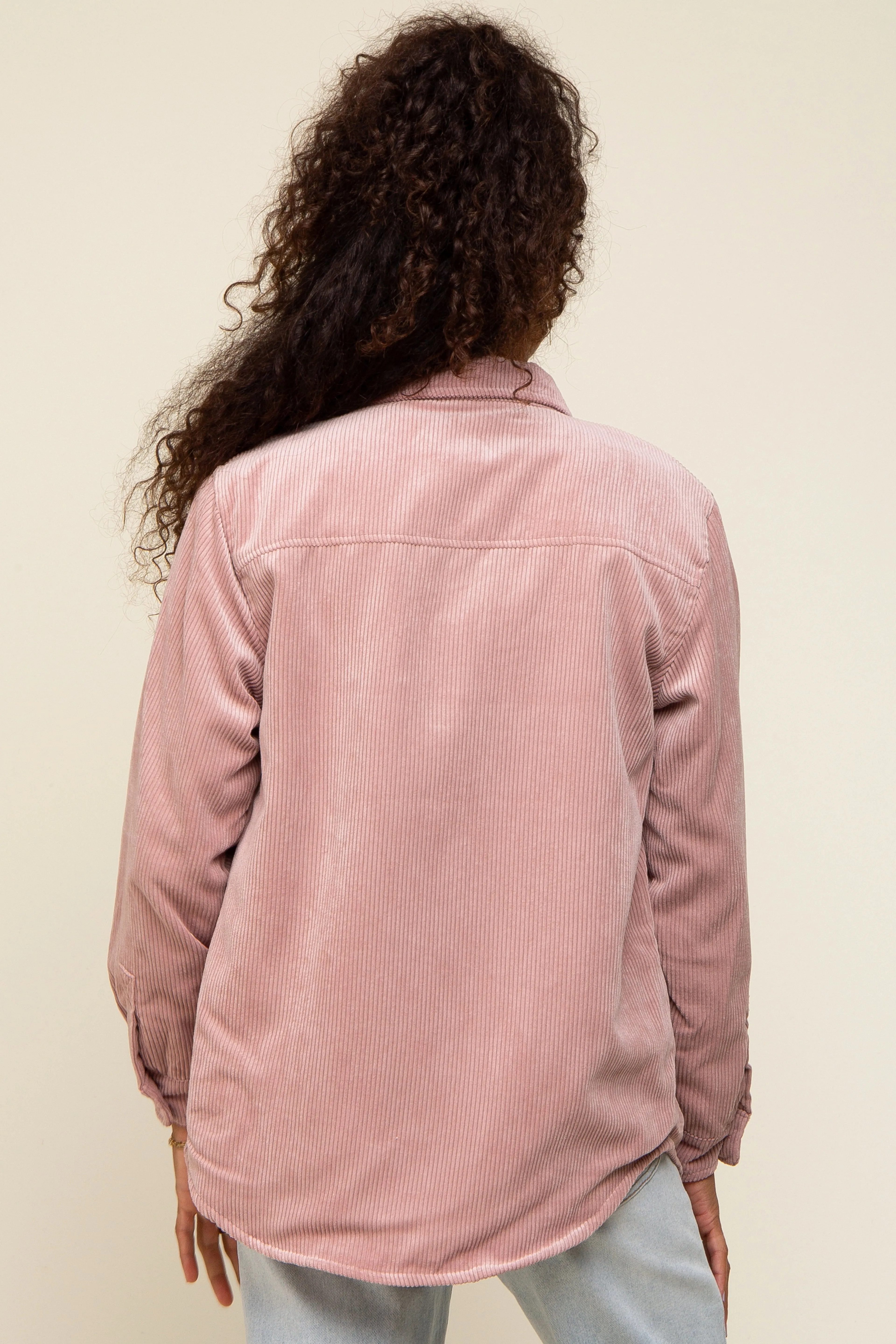 Mauve Corduroy Plaid Fleece Lined Button Down Shacket sold by Pinkblush product image thumbnail 3