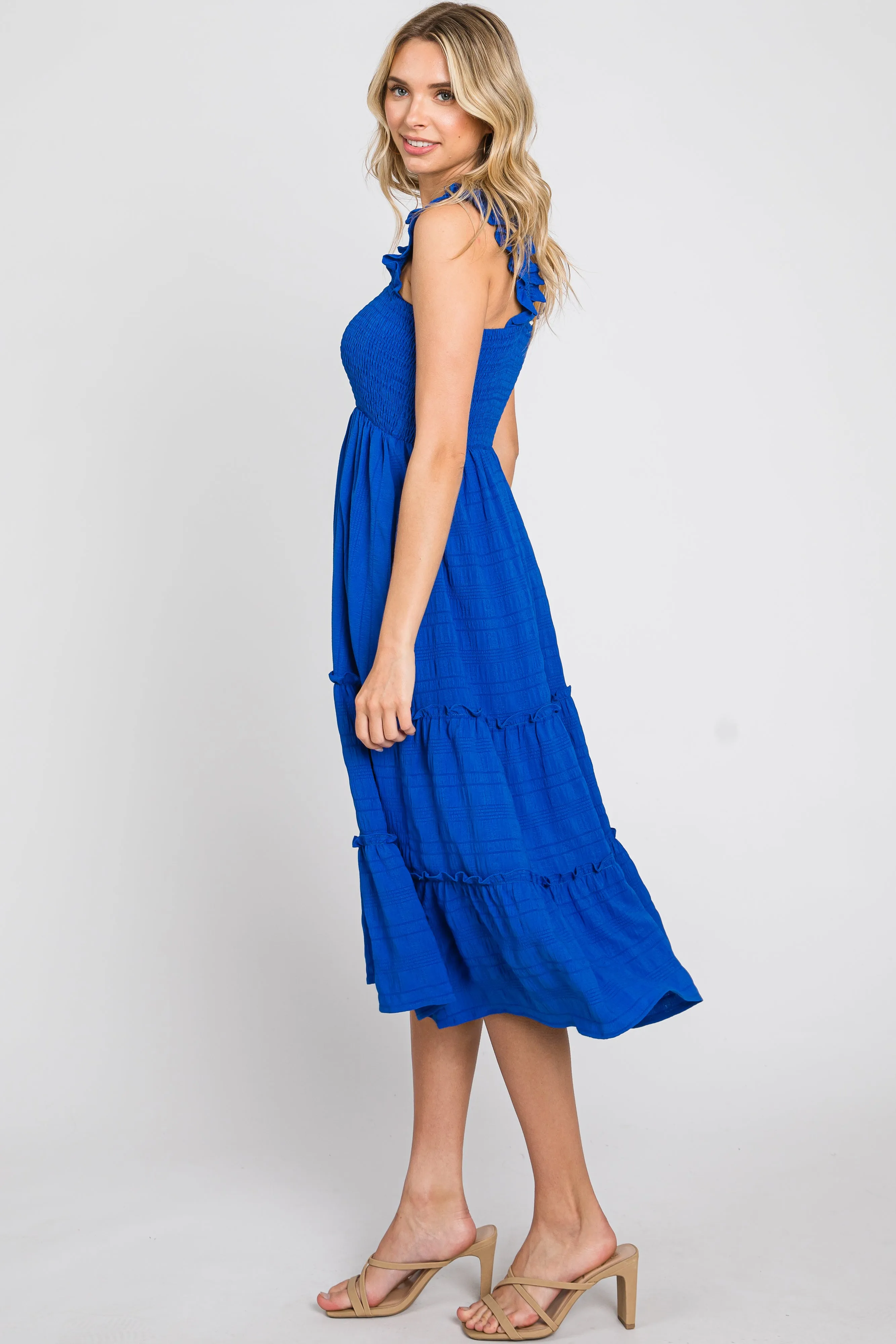 Royal Smocked Square Neck Ruffle Strap Tiered Midi Dress sold by Pinkblush product image thumbnail 2
