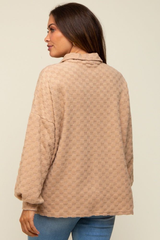 Taupe Fuzzy Checkered Button Front Maternity Top sold by Pinkblush product image thumbnail 4