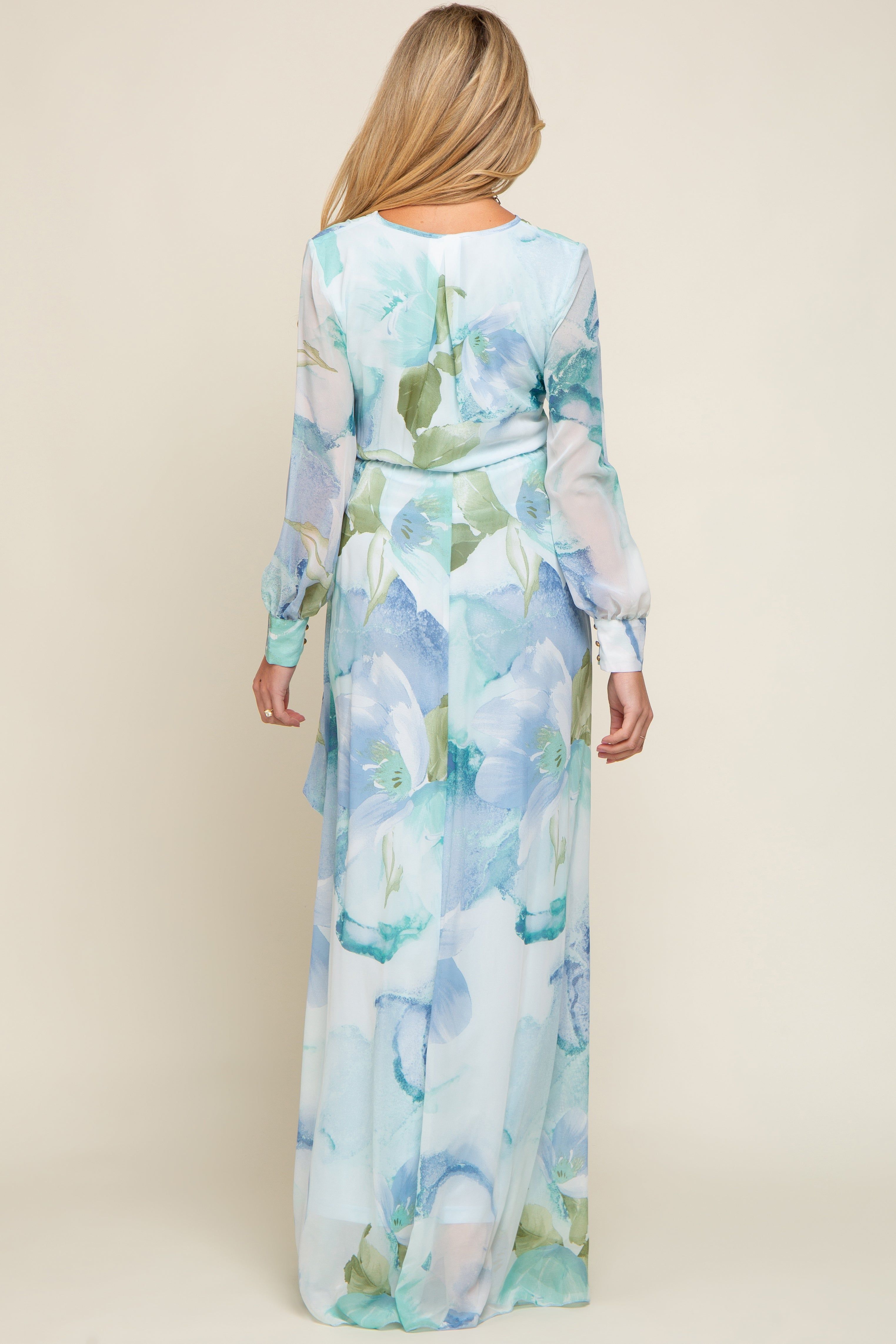 Blue Floral Chiffon Maternity Maxi Dress sold by Pinkblush product image thumbnail 3