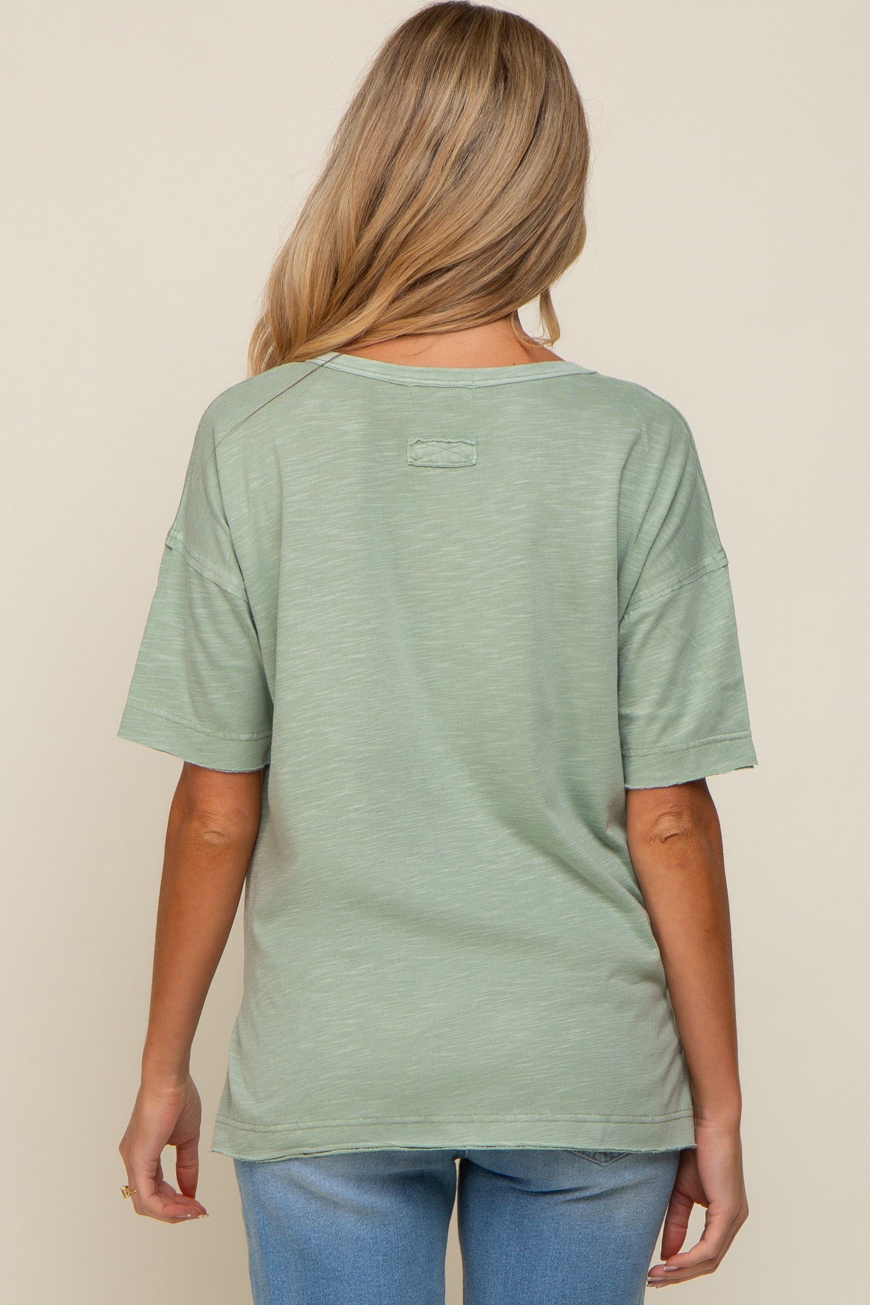 Light Olive Raw Hem Front Pocket Maternity T-Shirt sold by Pinkblush product image thumbnail 3