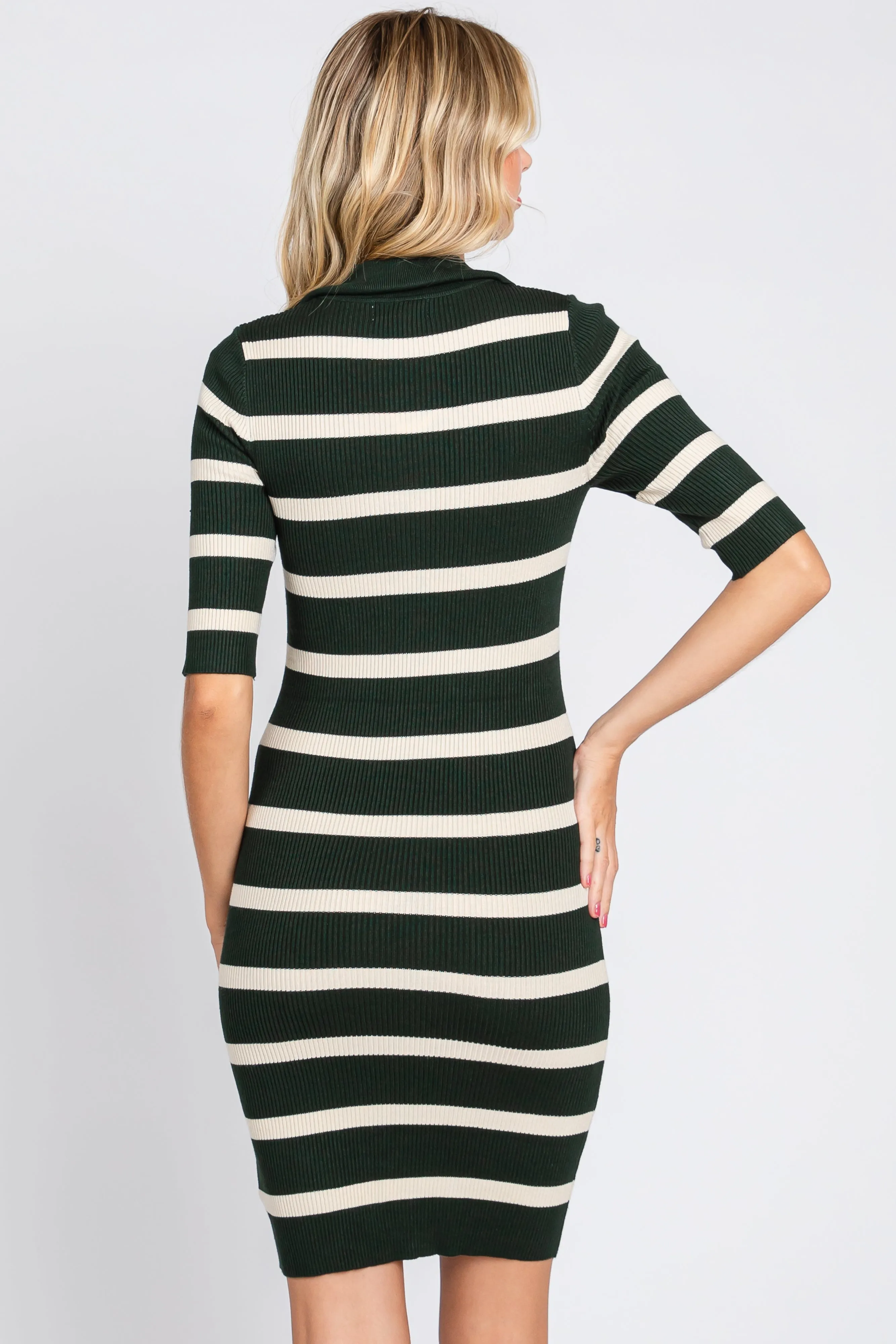 Olive Striped Rib Knit Collared Dress sold by Pinkblush product image thumbnail 3