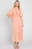 Peach Front Tie Ruffle Sleeve Midi Dress sold by Pinkblush