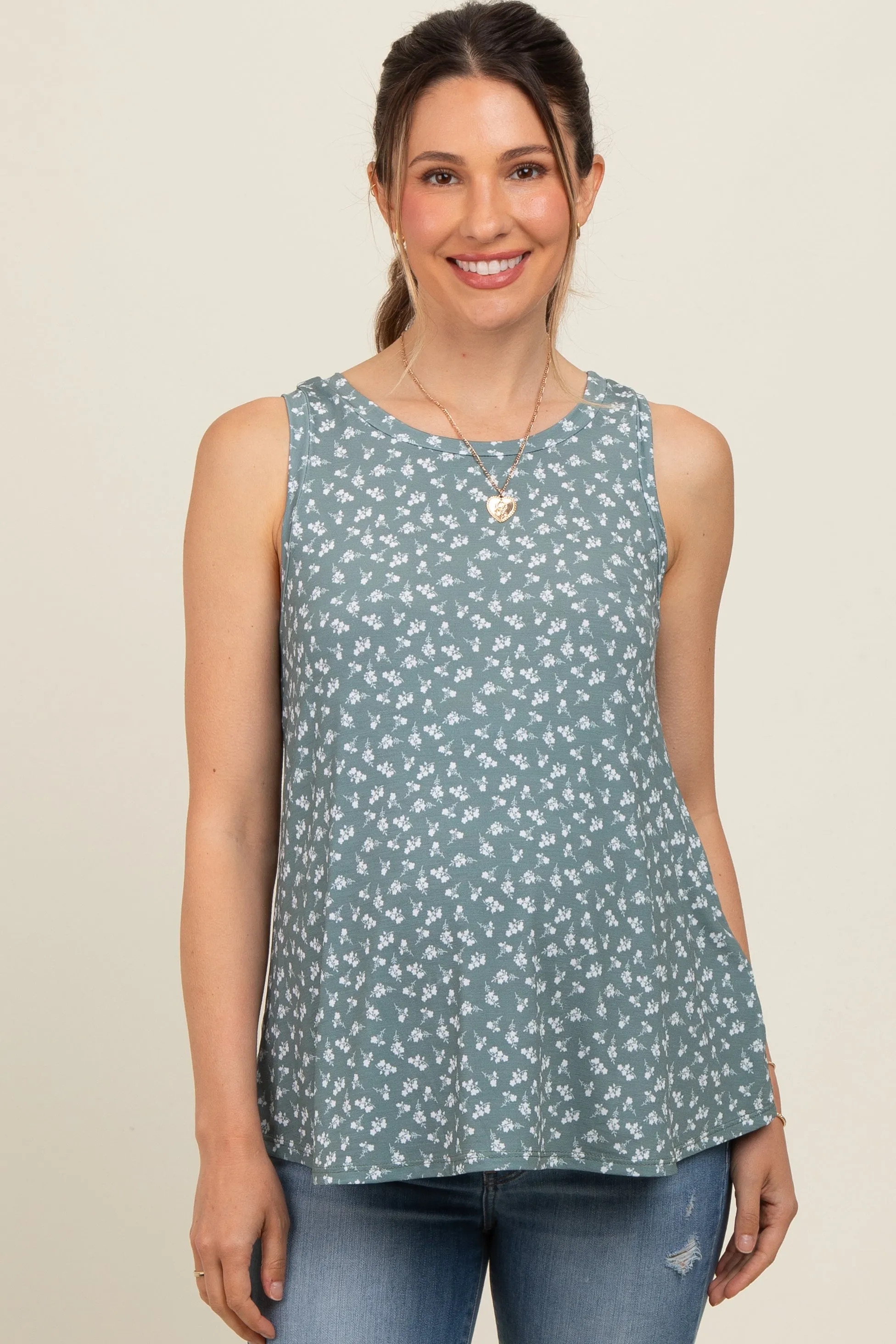 Olive Floral Basic Sleeveless Maternity Top sold by Pinkblush product image thumbnail 2