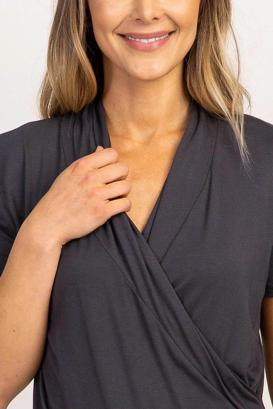 Charcoal Solid Short Sleeve Wrap Front Nursing Top sold by Pinkblush product image thumbnail 4