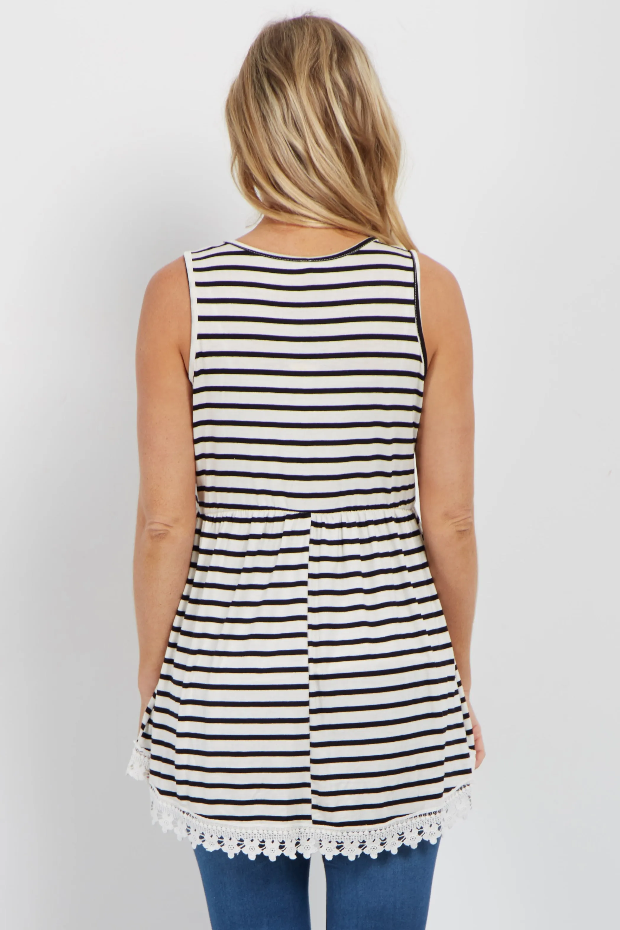 PinkBlush Ivory Striped Crochet Trim Maternity Tank Top sold by Pinkblush product image thumbnail 4