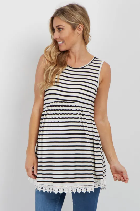 PinkBlush Ivory Striped Crochet Trim Maternity Tank Top sold by Pinkblush
