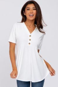 Ivory Ribbed Button Accent Maternity Blouse sold by Pinkblush