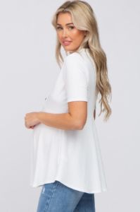 Ivory Ribbed Button Accent Maternity Blouse sold by Pinkblush