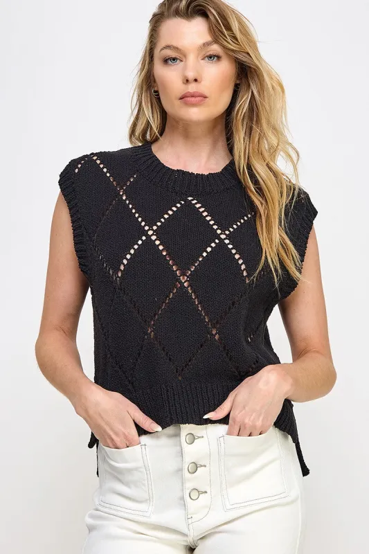 Black V-Neck Sweater Vest sold by Pinkblush