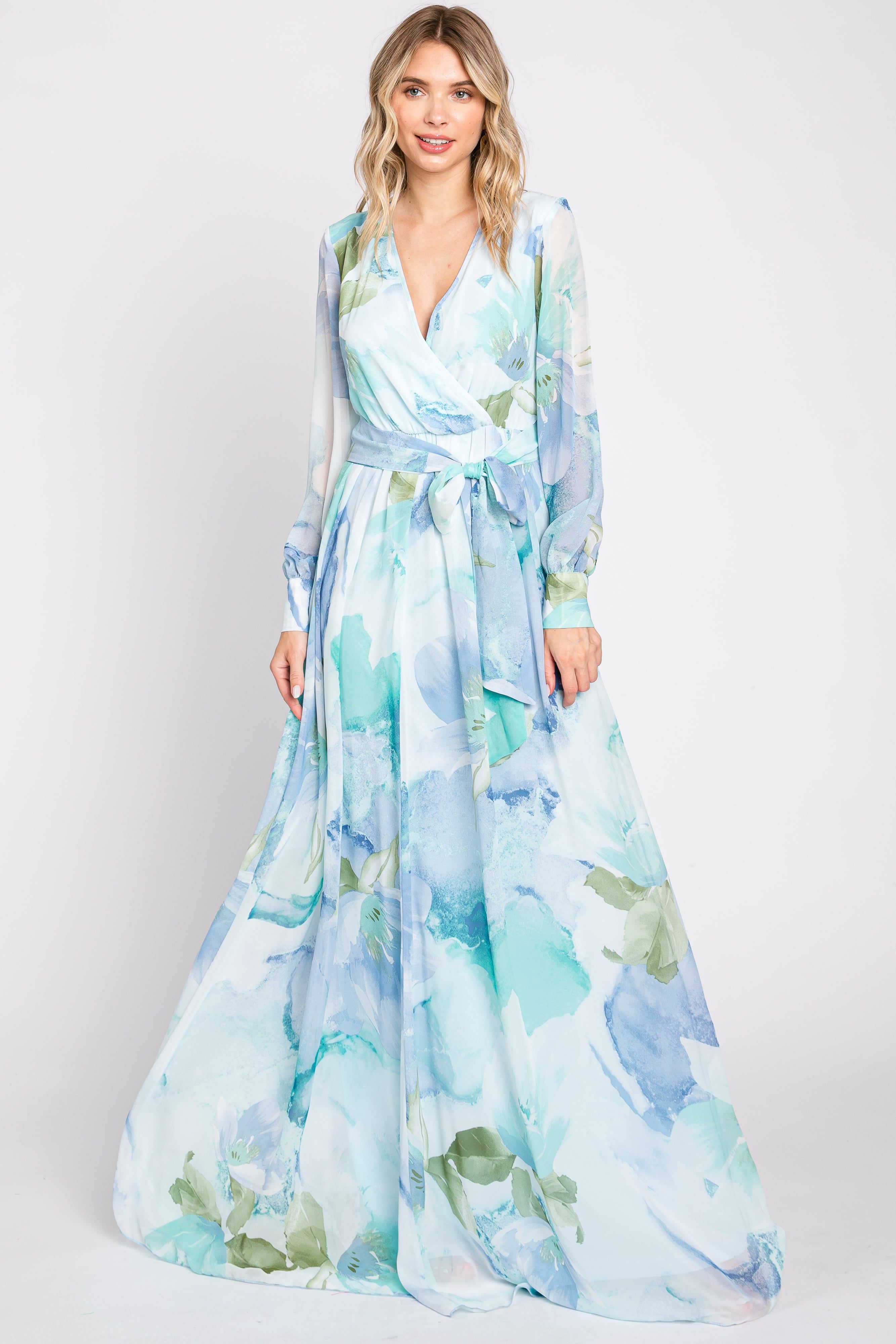 Blue Floral Chiffon Maternity Maxi Dress sold by Pinkblush product image thumbnail 5