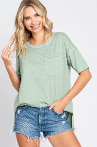 Light Olive Raw Hem Front Pocket Maternity T-Shirt sold by Pinkblush