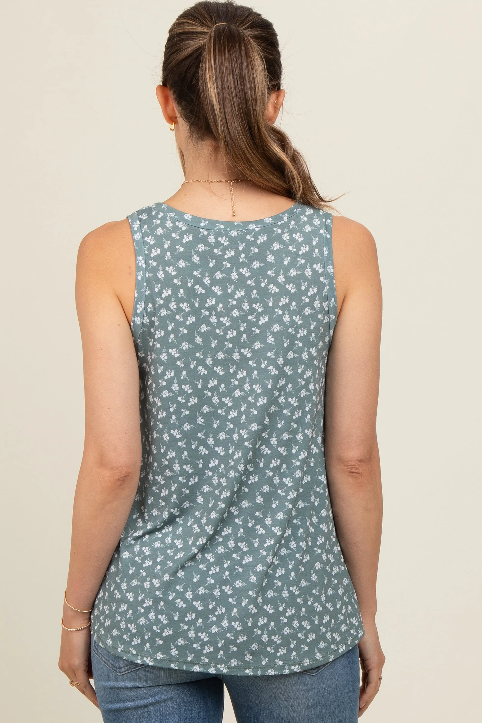 Olive Floral Basic Sleeveless Maternity Top sold by Pinkblush product image thumbnail 4