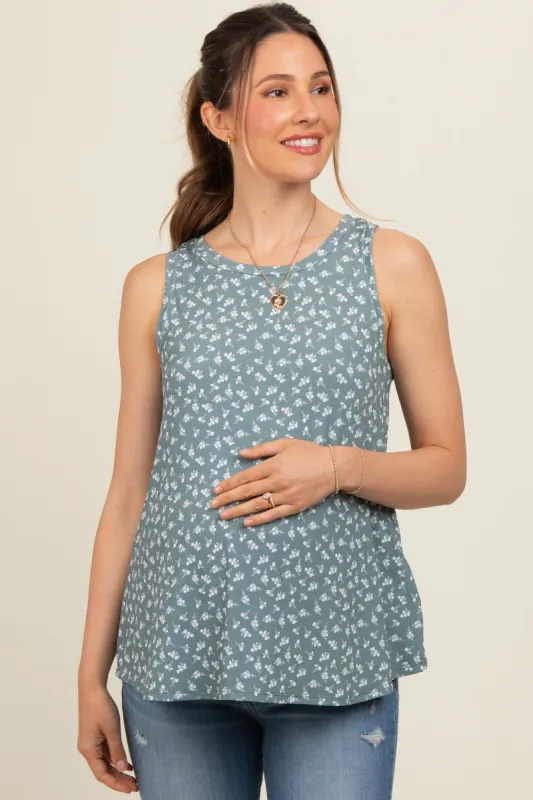 Olive Floral Basic Sleeveless Maternity Top sold by Pinkblush
