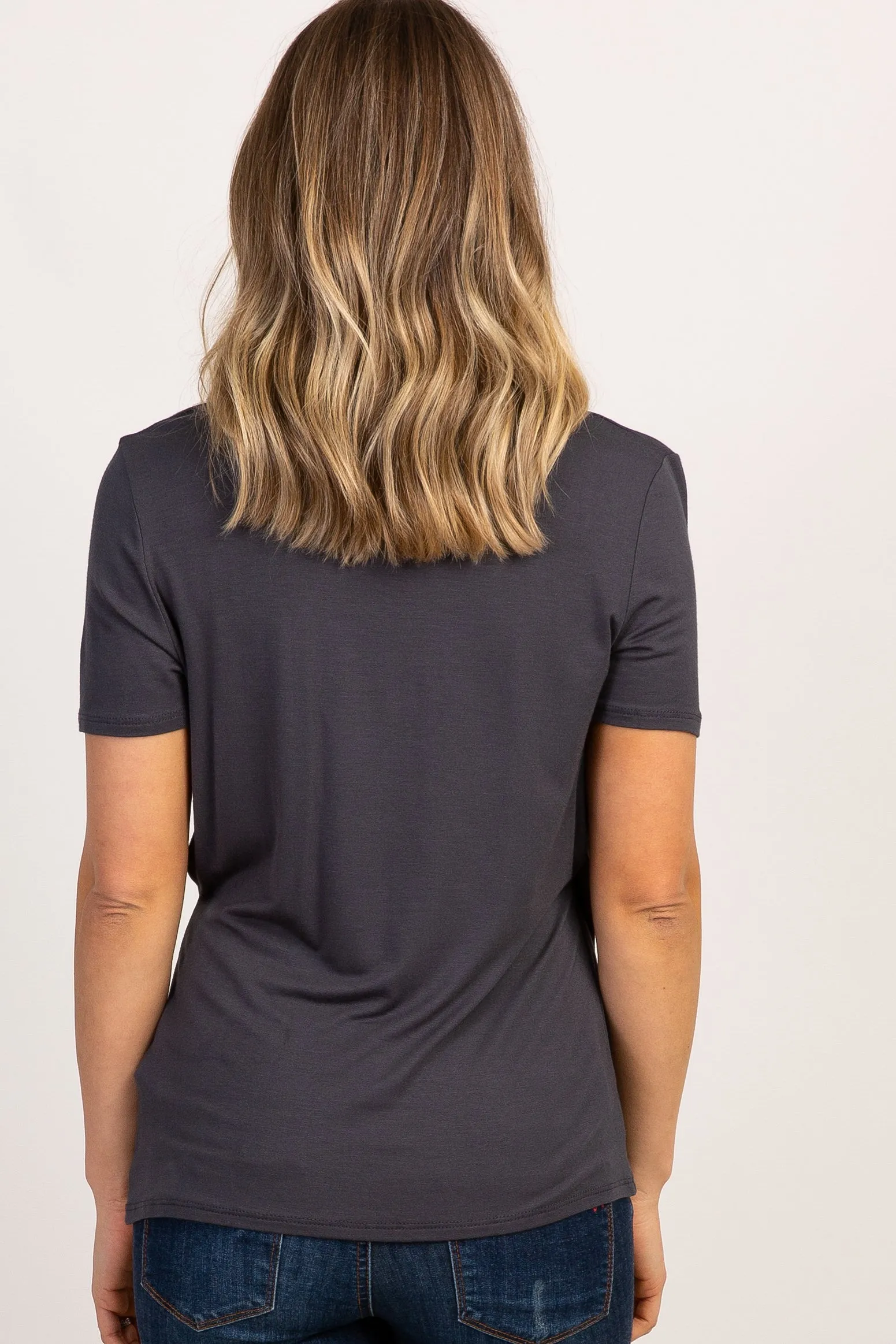 Charcoal Solid Short Sleeve Wrap Front Nursing Top sold by Pinkblush product image thumbnail 3