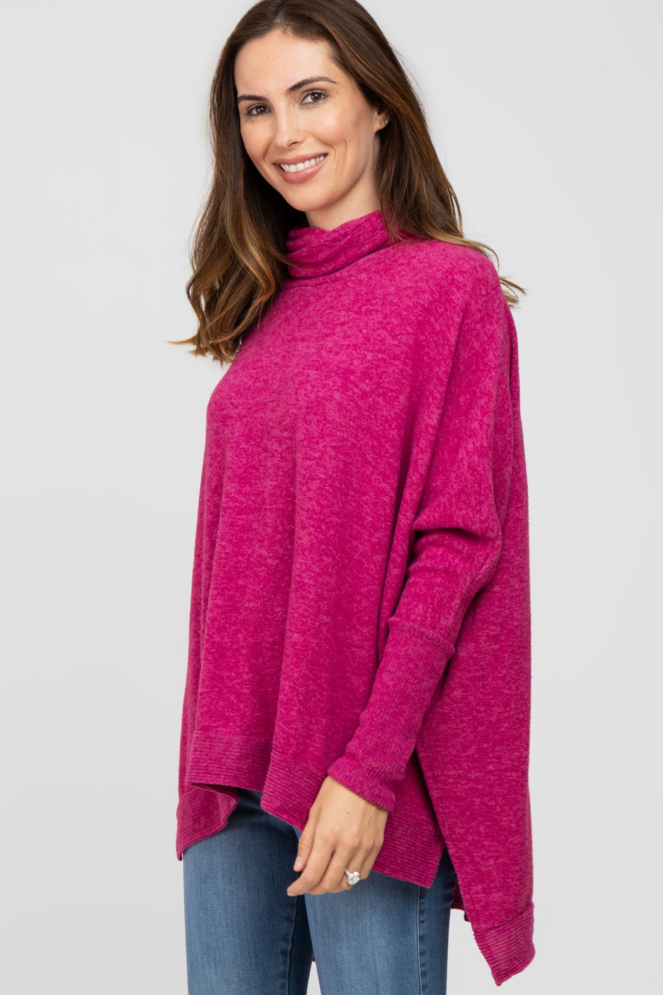 Magenta Brushed Cowl Neck Poncho Sweater sold by Pinkblush product image thumbnail 2