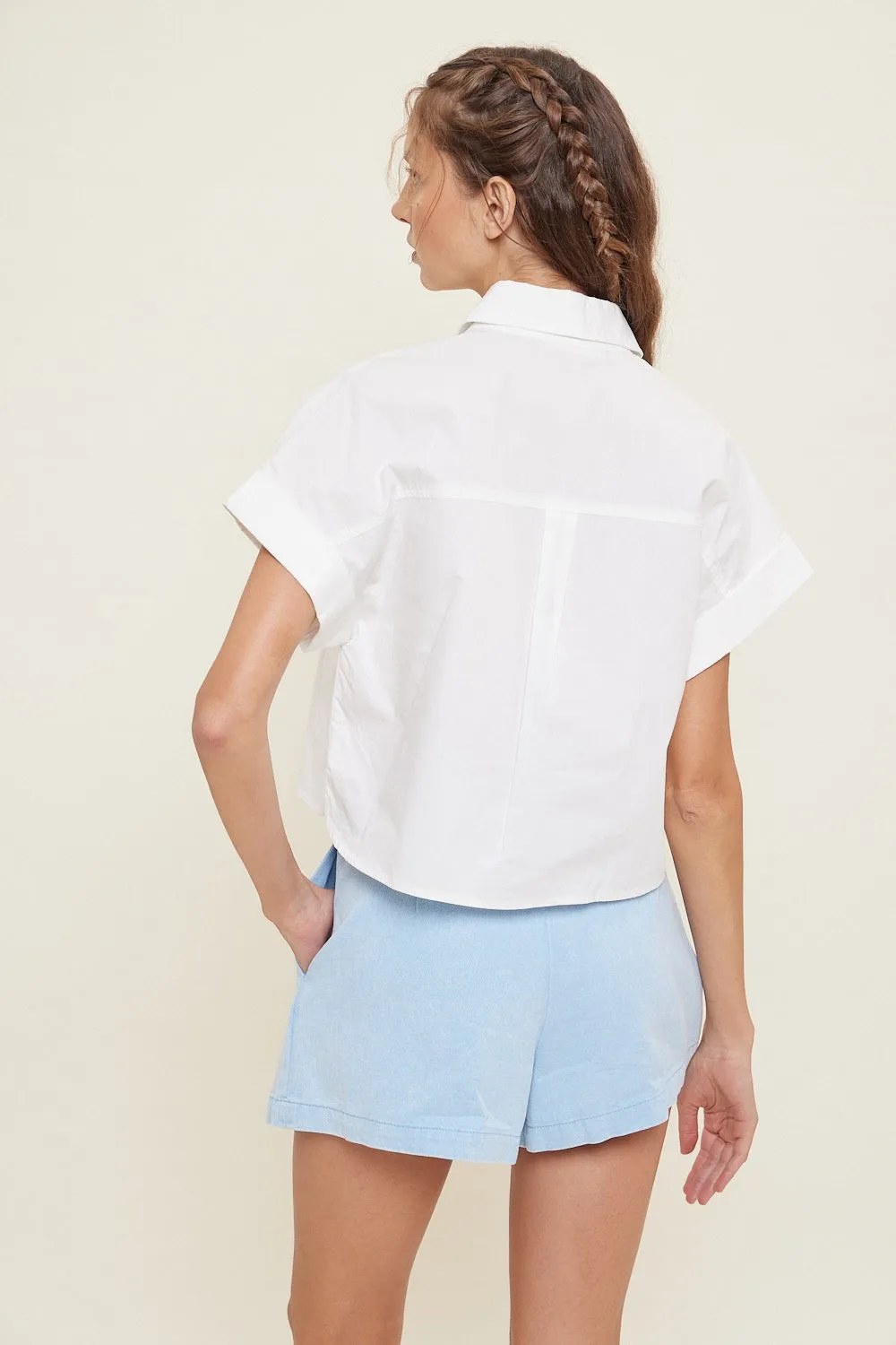 White Crop Button Down Shirt With Drop Shoulders sold by Pinkblush product image thumbnail 3
