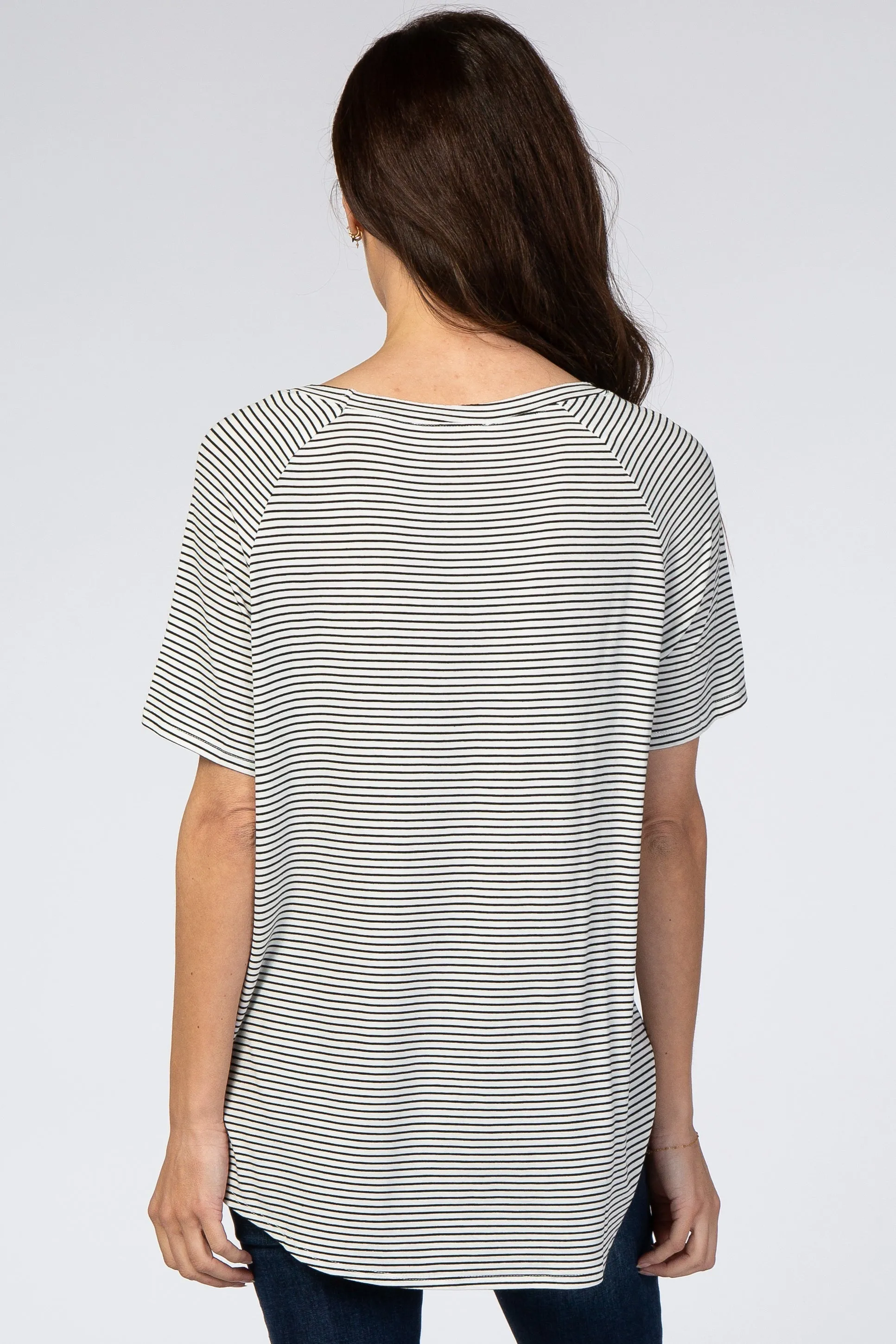 White Striped V-Neck Short Sleeve Top sold by Pinkblush product image thumbnail 3