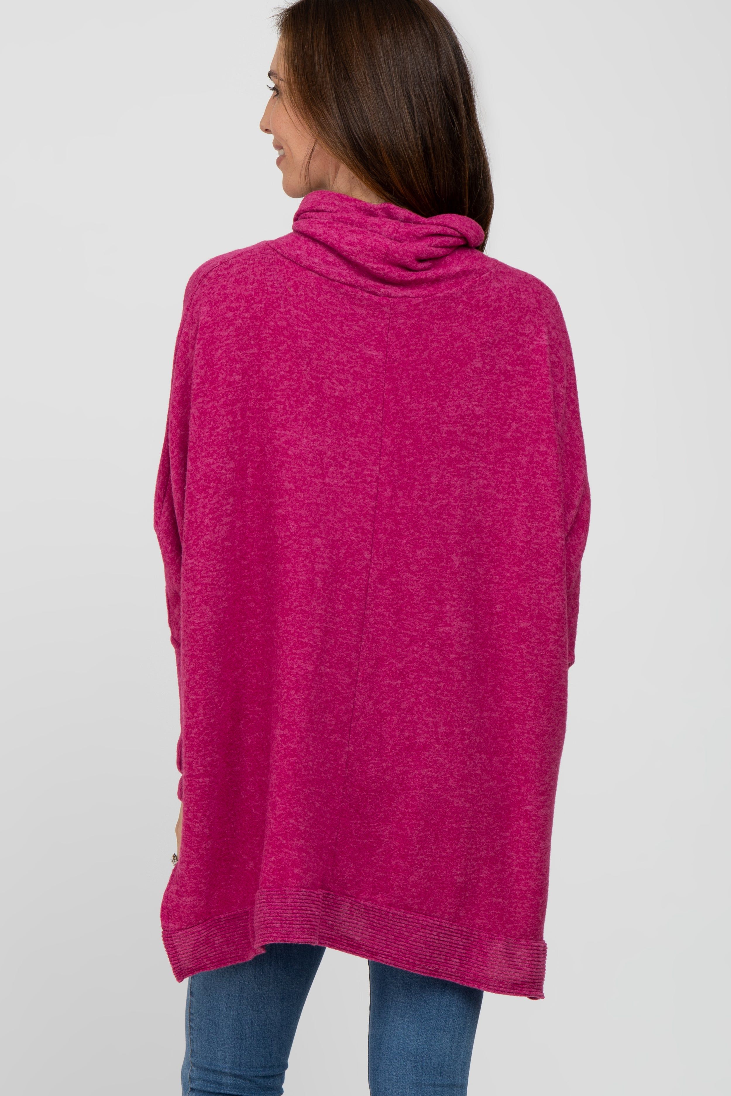 Magenta Brushed Cowl Neck Poncho Sweater sold by Pinkblush product image thumbnail 3