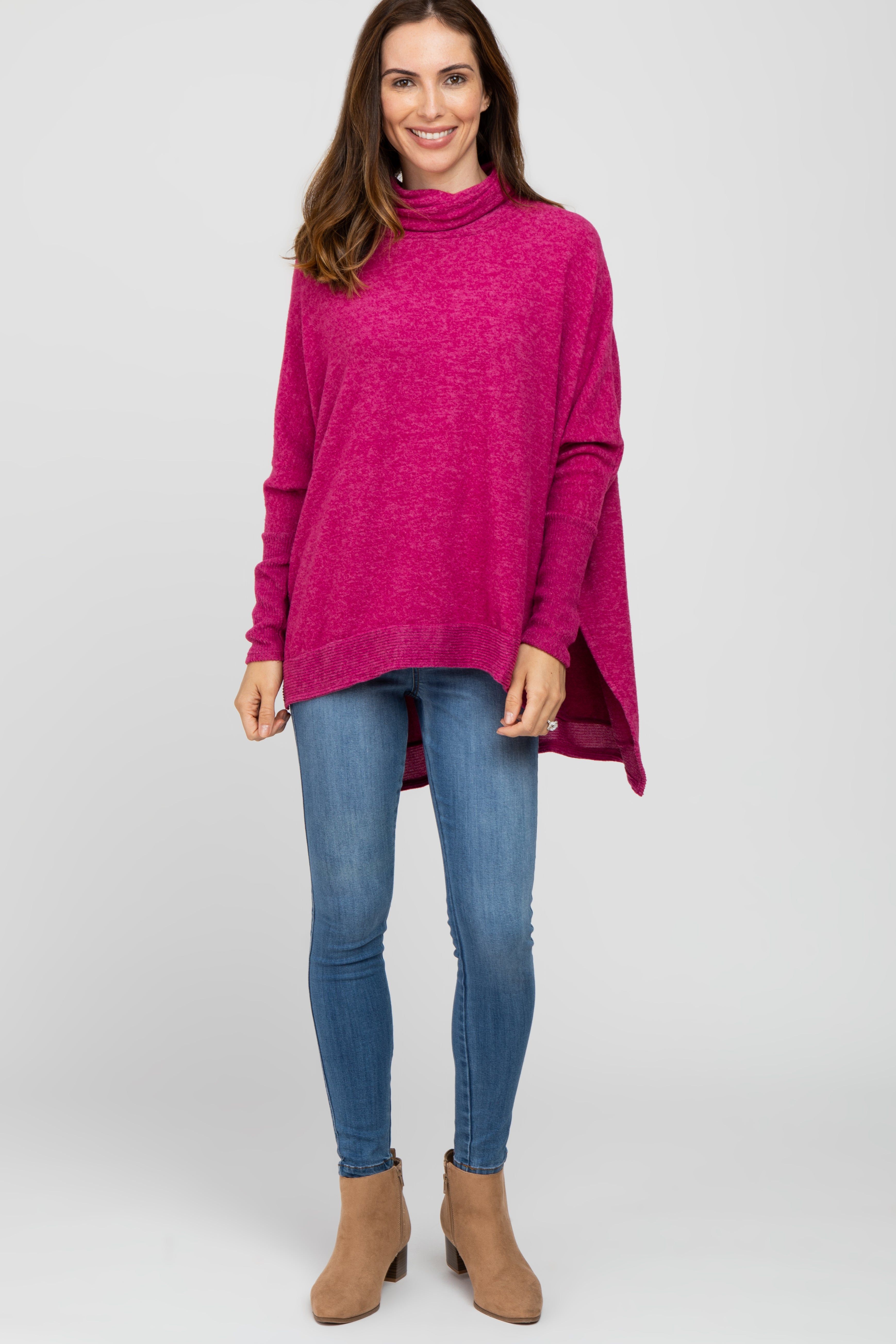Magenta Brushed Cowl Neck Poncho Sweater sold by Pinkblush product image thumbnail 4