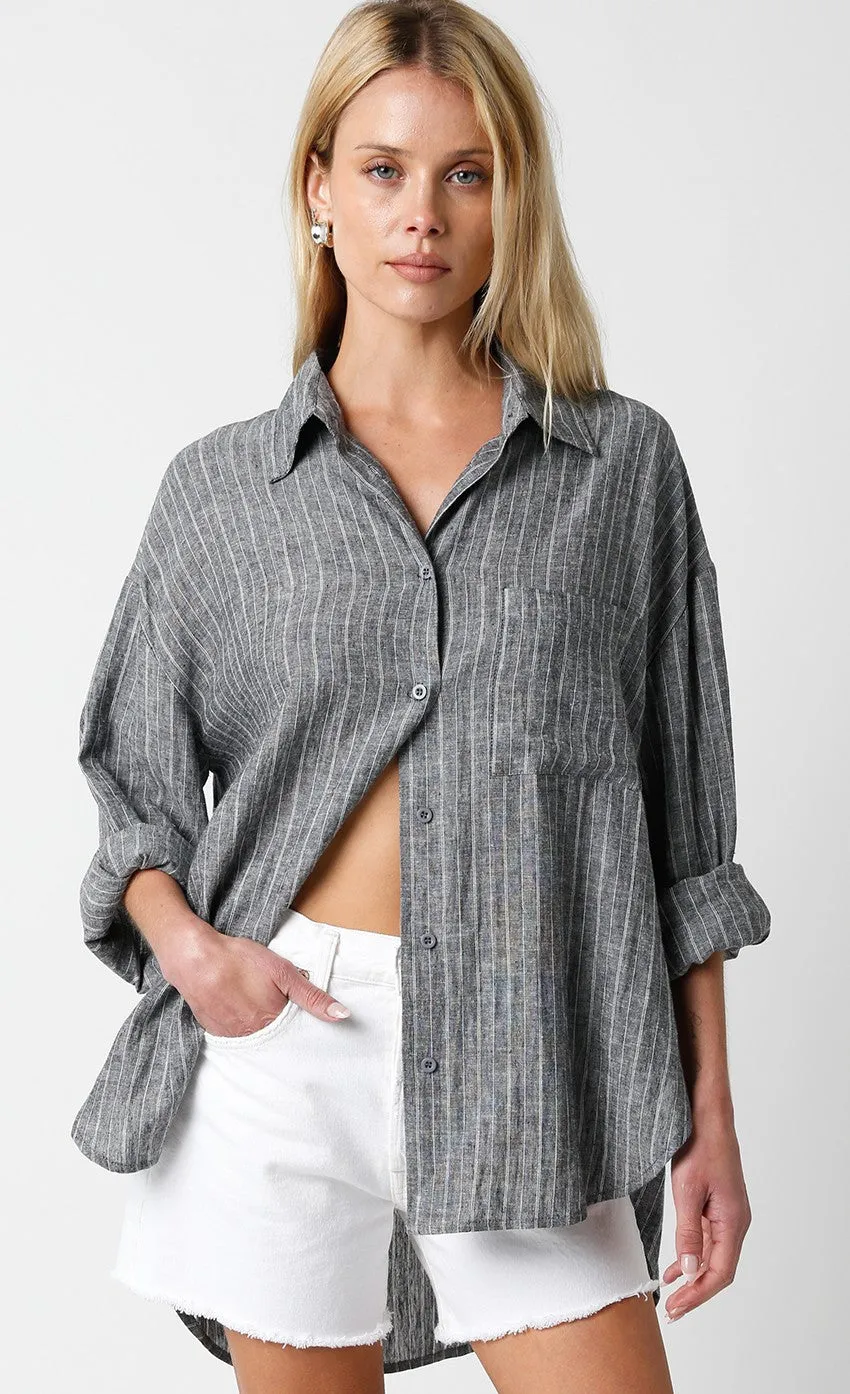Black White Linen Shirt sold by Pinkblush