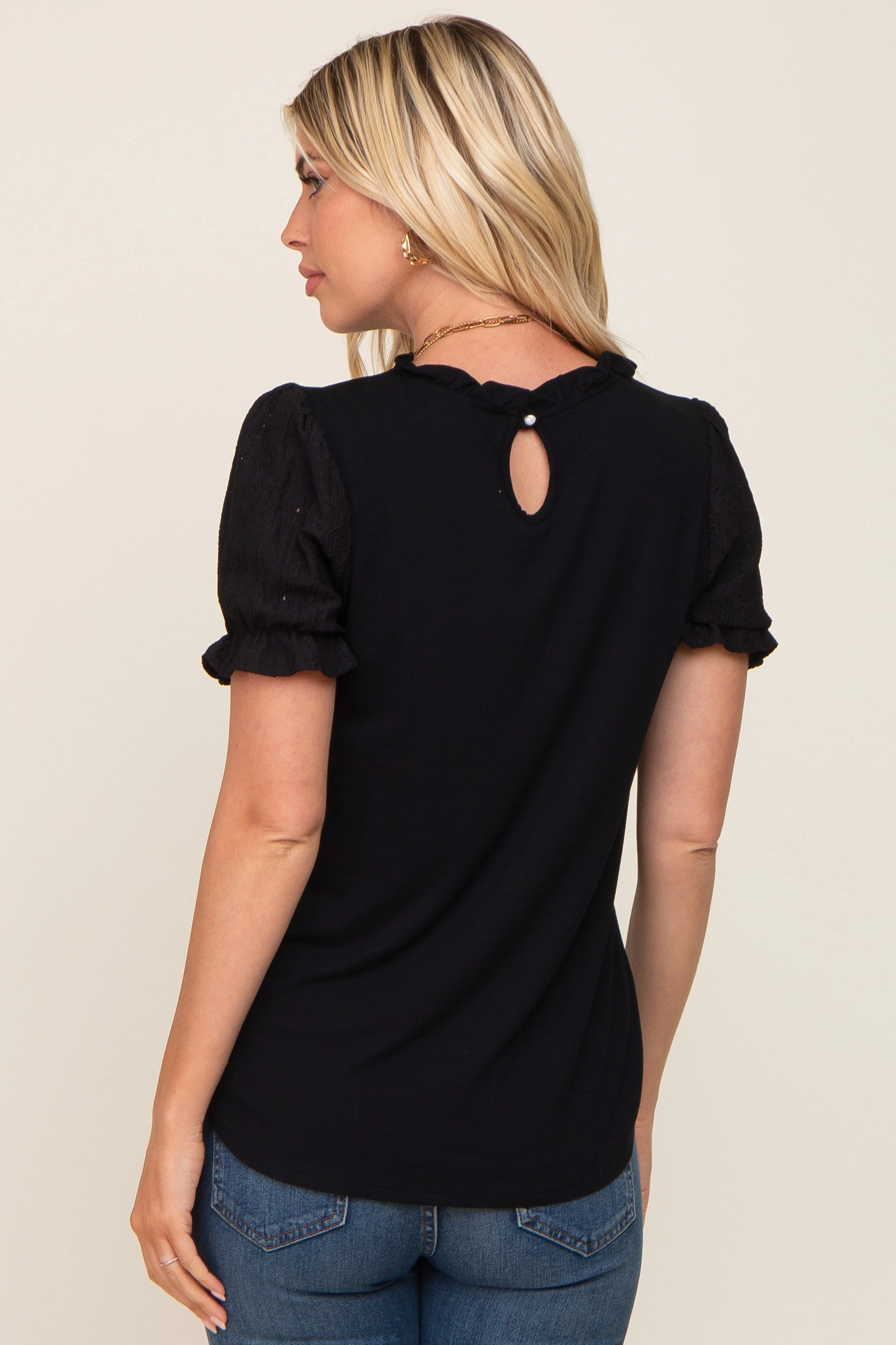 Black Contrast Crochet Sleeve Top sold by Pinkblush product image thumbnail 3