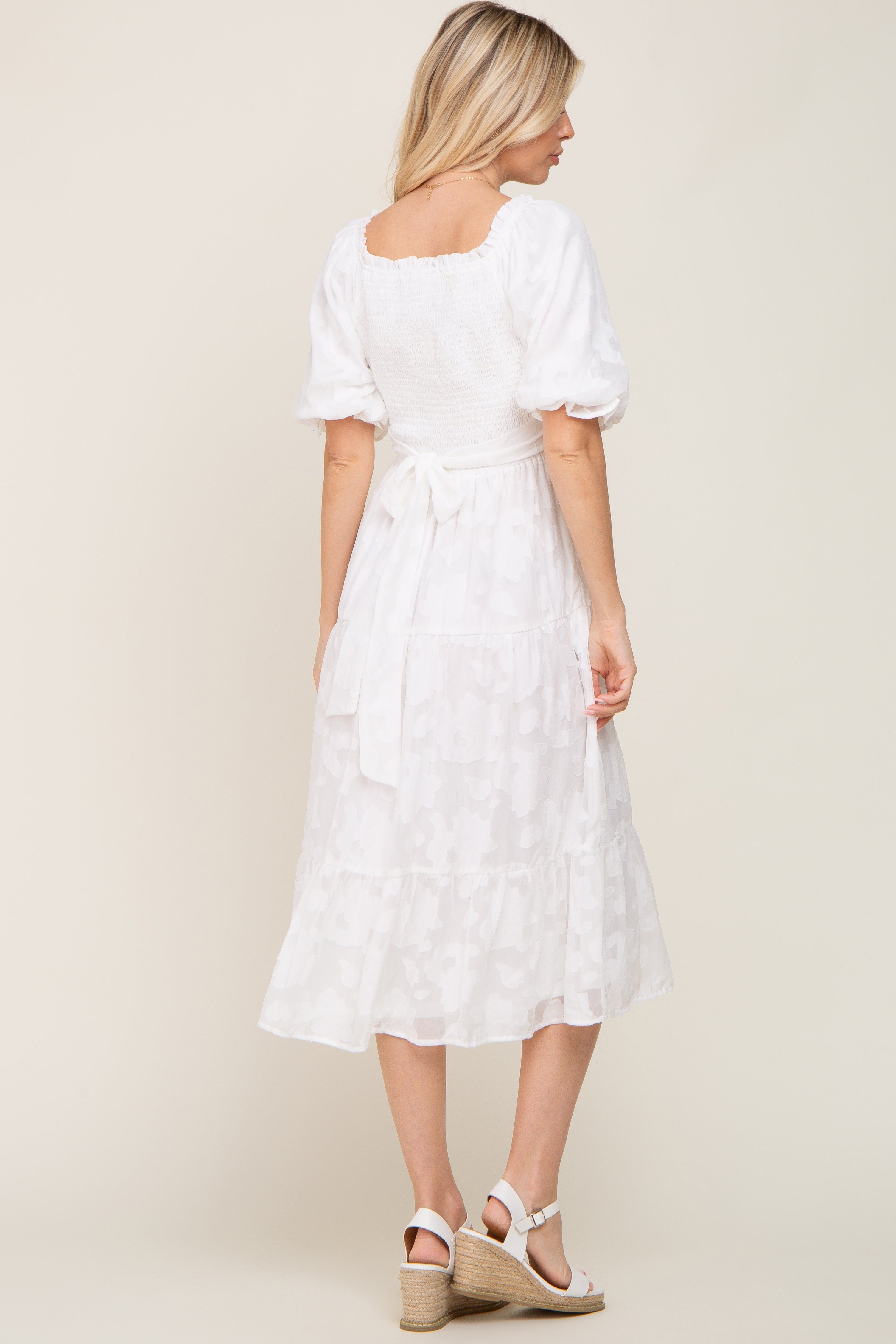 Ivory Floral Textured Tiered Midi Dress sold by Pinkblush product image thumbnail 3