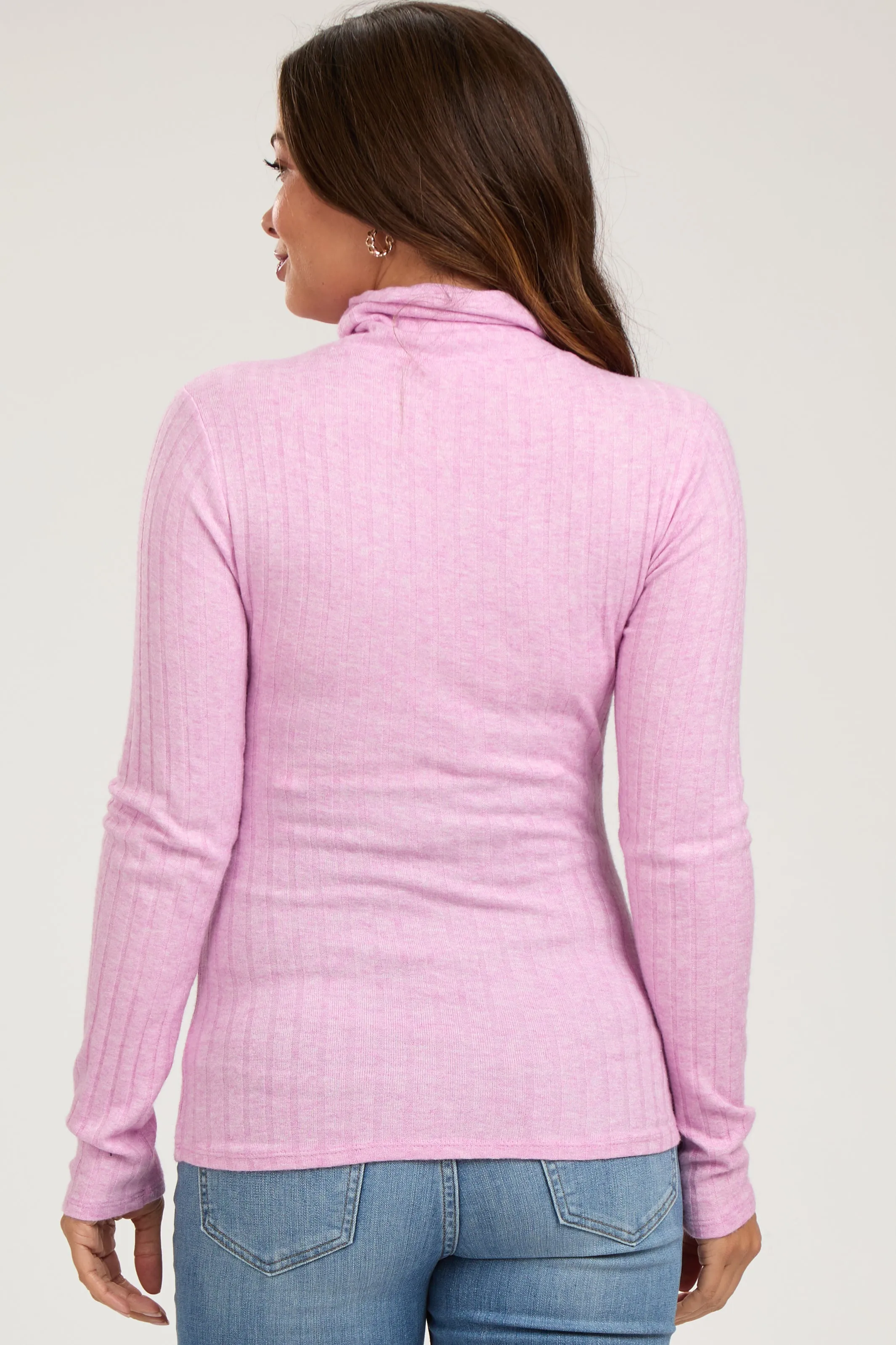 Mauve Ribbed Long Sleeve Maternity Turtle Neck Top sold by Pinkblush product image thumbnail 3
