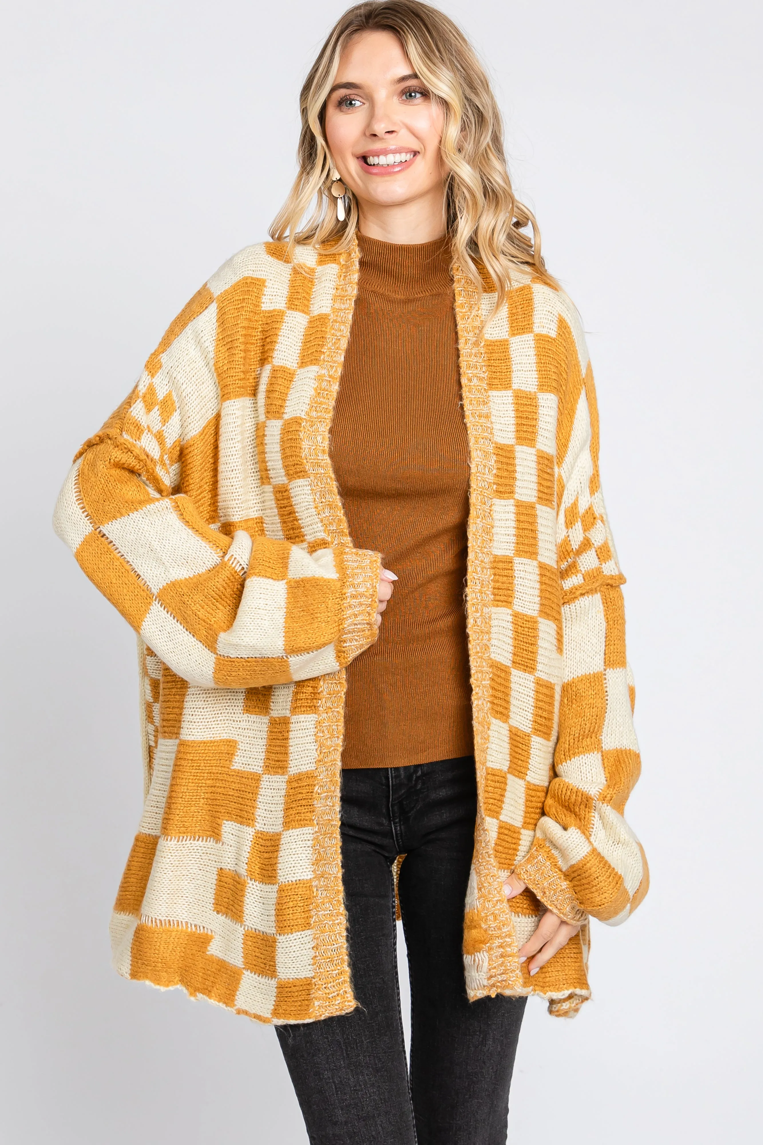 Yellow Checkered Plaid Oversized Cardigan sold by Pinkblush product image thumbnail 2