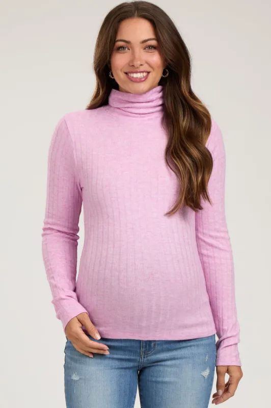 Mauve Ribbed Long Sleeve Maternity Turtle Neck Top sold by Pinkblush