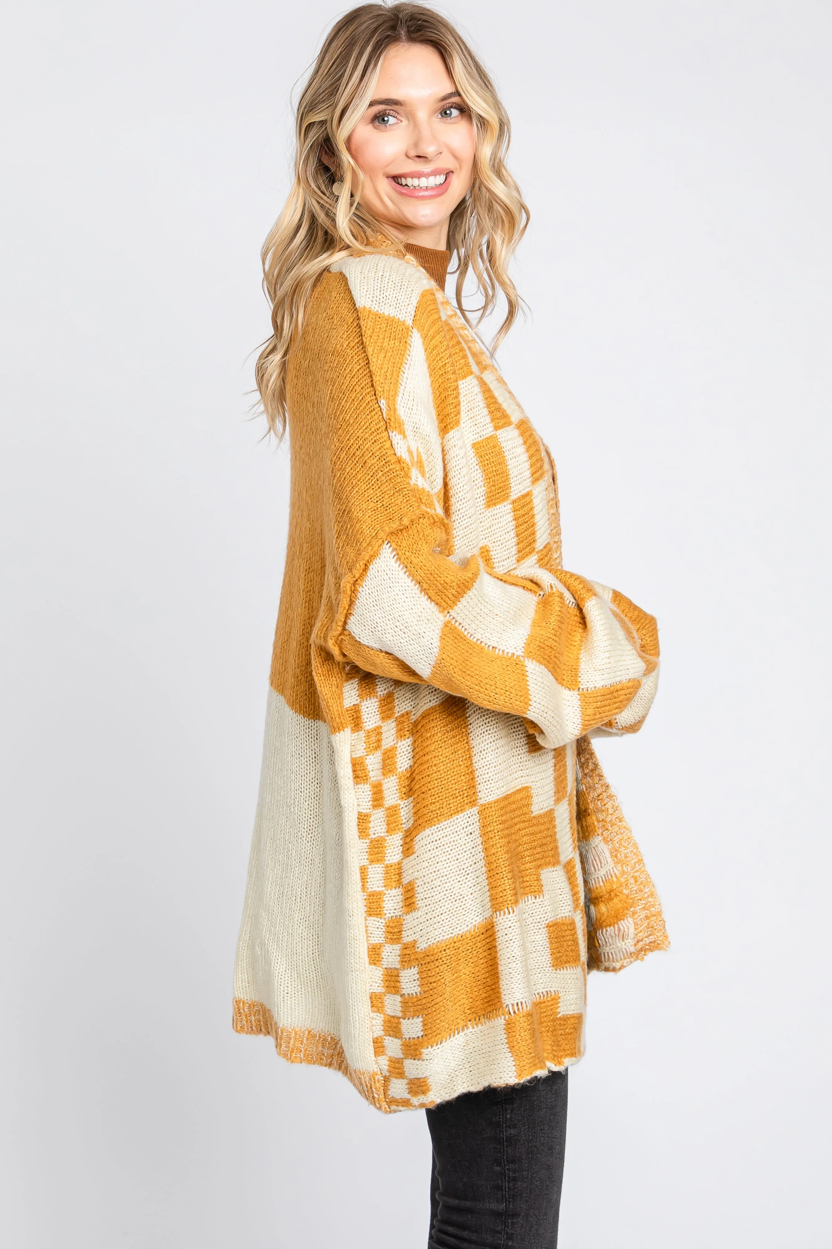 Yellow Checkered Plaid Oversized Cardigan sold by Pinkblush product image thumbnail 3